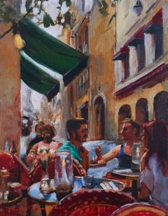 Busy Cafe in Aix, Oil Painting