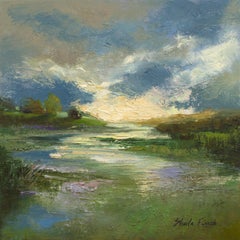 Pioggia passeggera nelle zone umide di Pescadero, pittura a olio