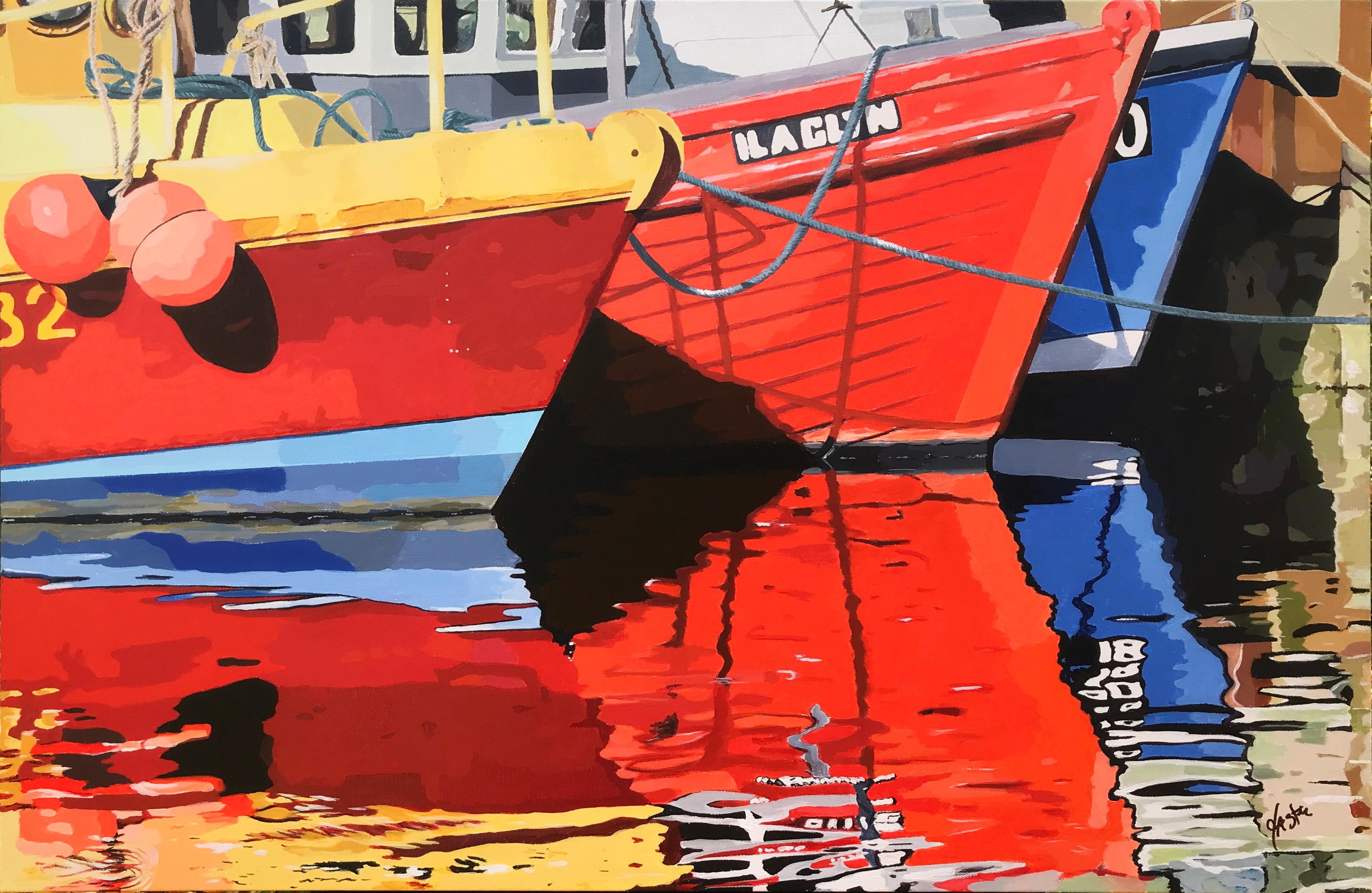 Boat Reflections, Original Painting - Art by John Jaster