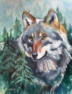 Gray Wolf in the Fog, Original Painting