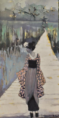 Peinture à l'huile - Geisha On Boardwalk