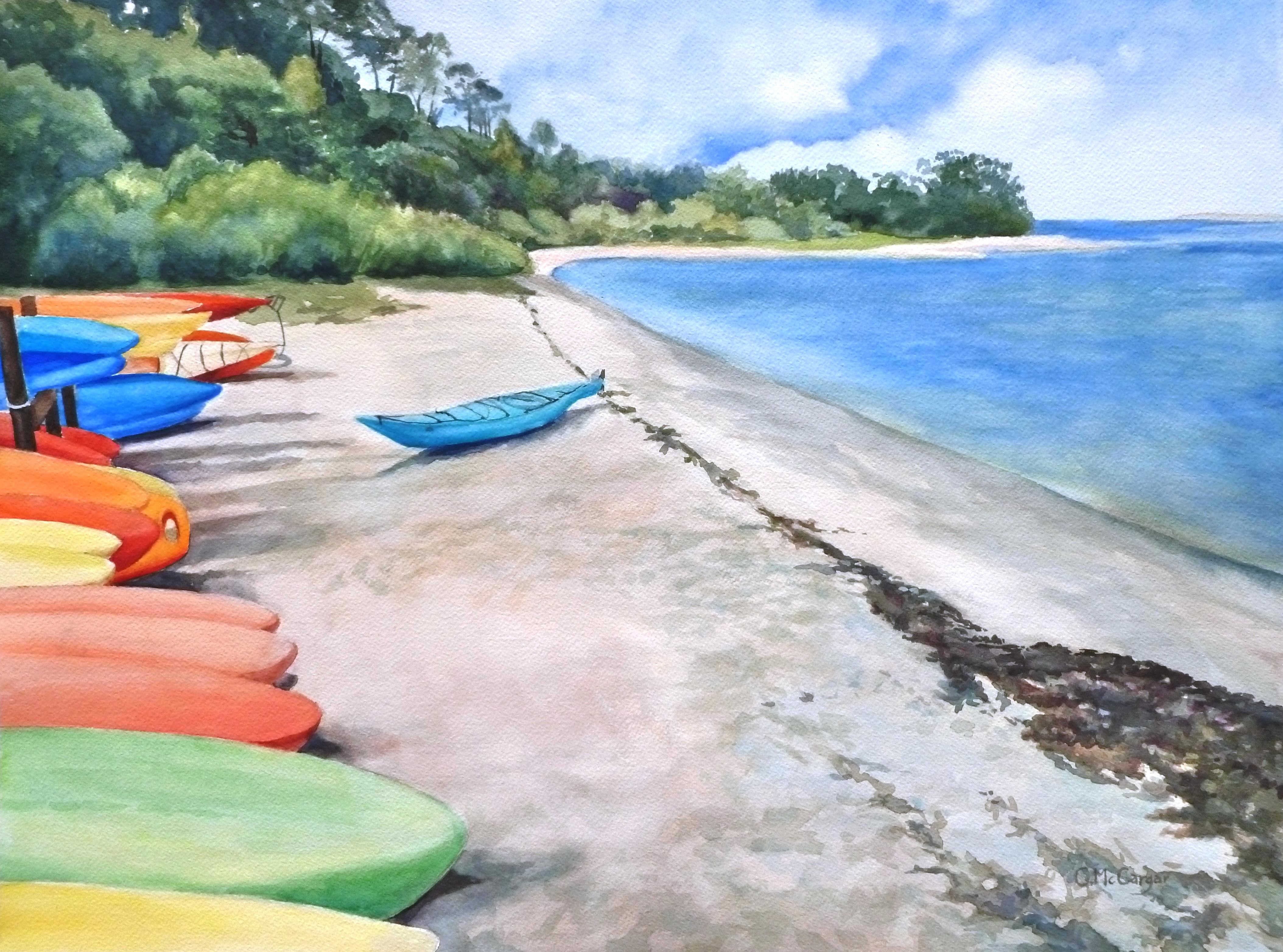 Kayaks, Originalgemälde – Art von Catherine McCargar