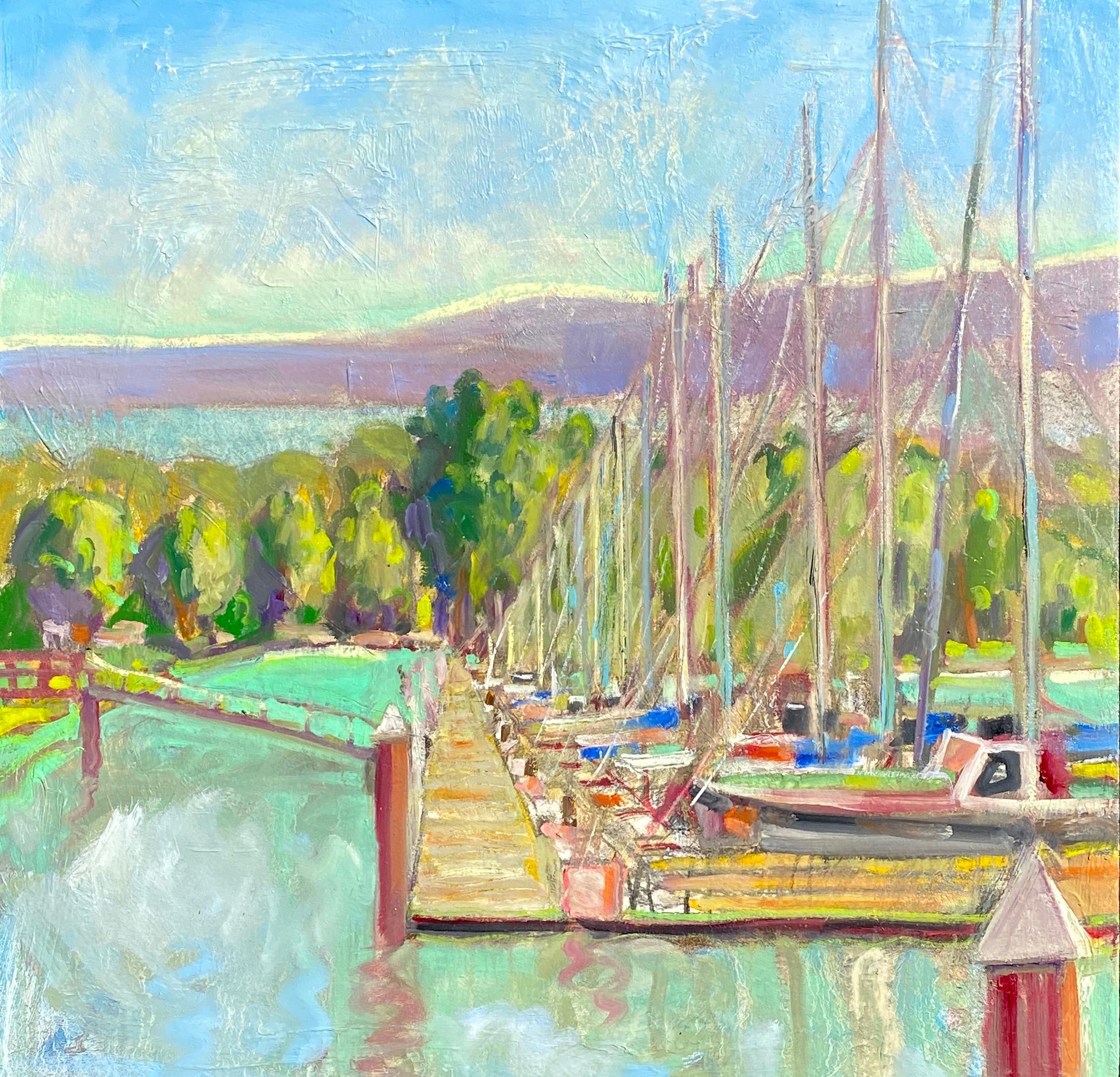 Harbor on the Bay, peinture à l'huile - Art de James Hartman