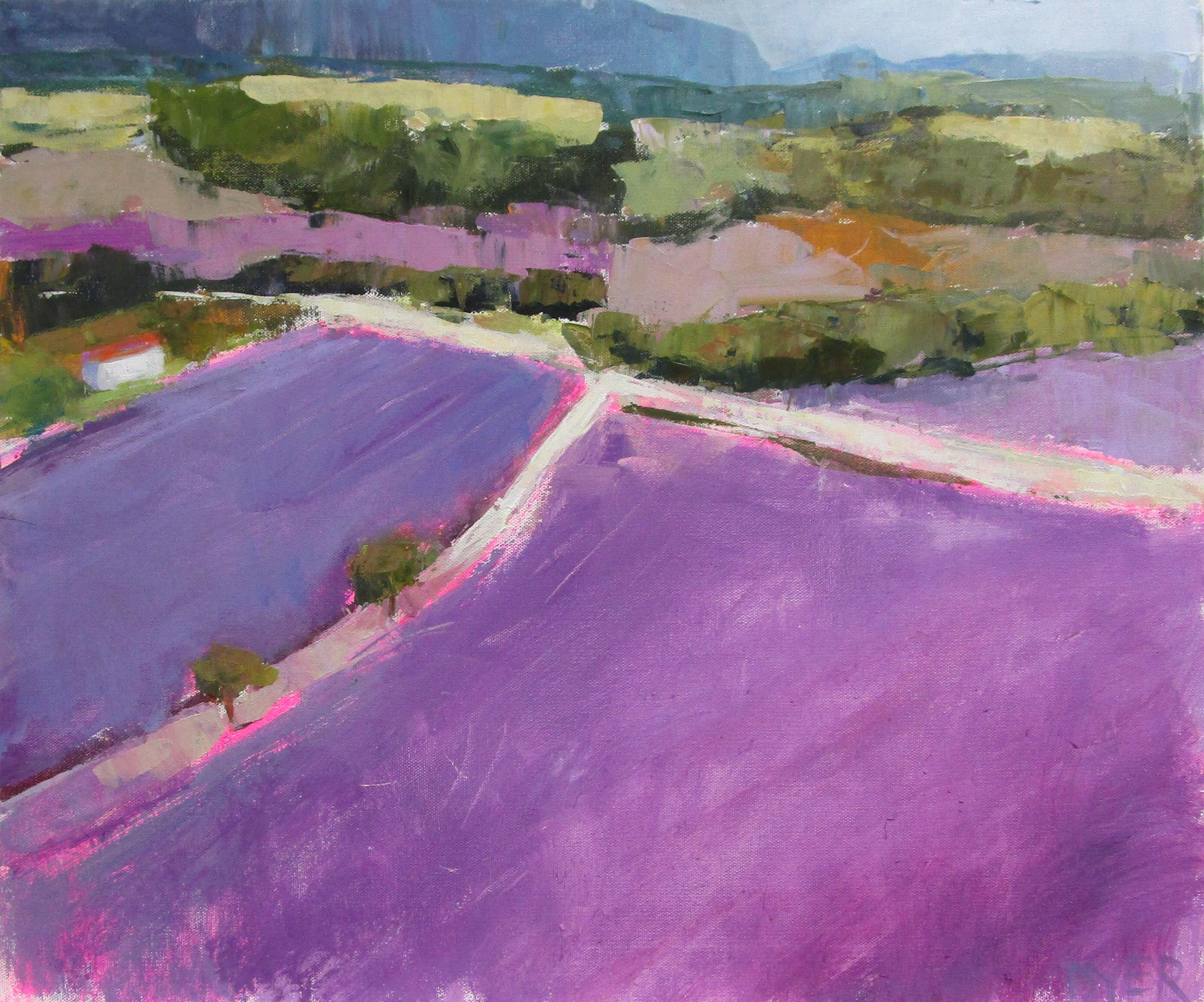 Lavender Farm, Provence, Original Painting - Art by Janet Dyer