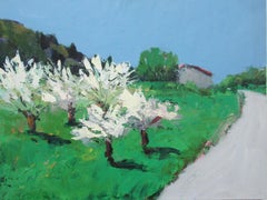 Cherry Trees by Road, Provence, Original Painting
