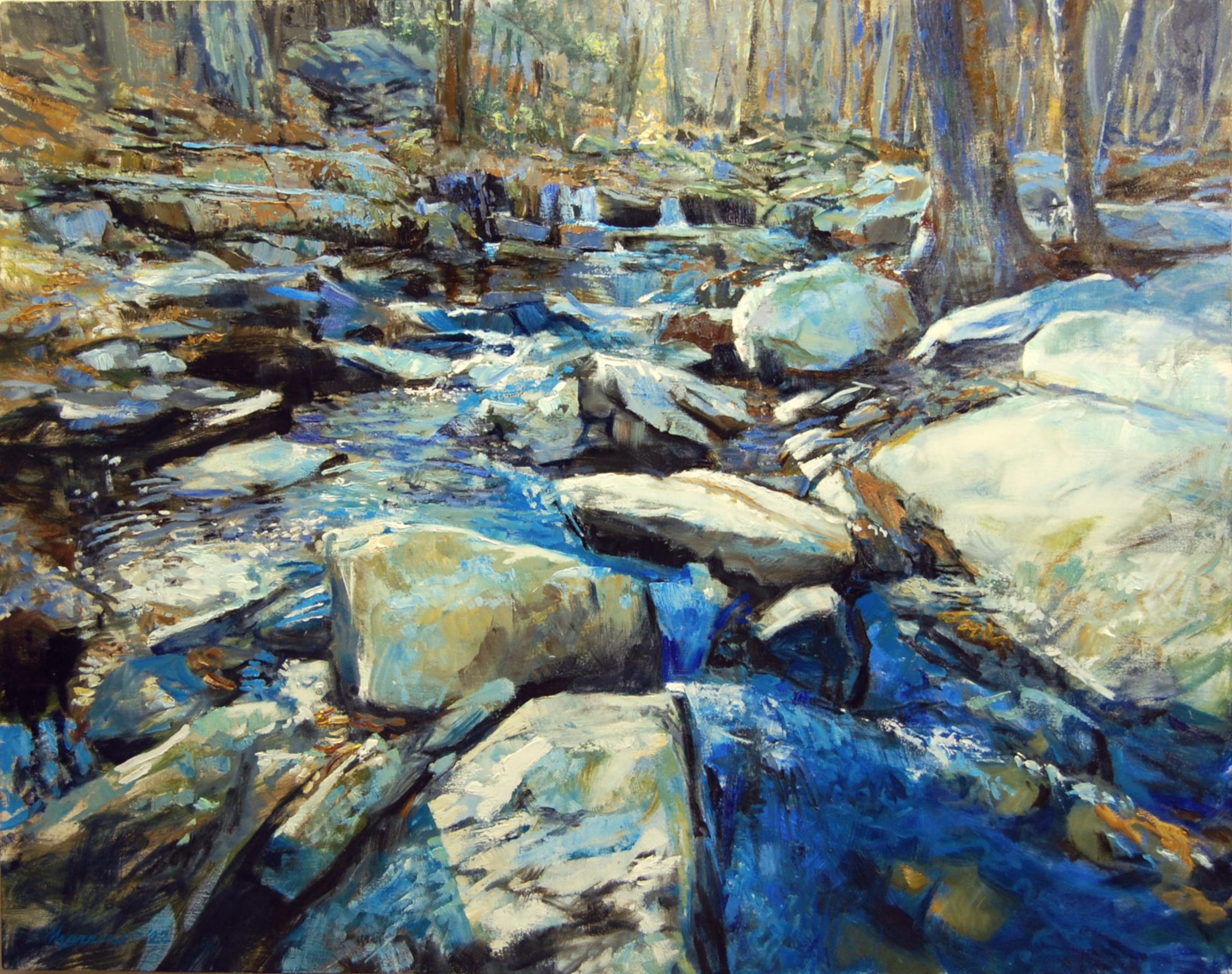 Onelio Marrero Landscape Painting - Rough Terrain Cool Water, Oil Painting