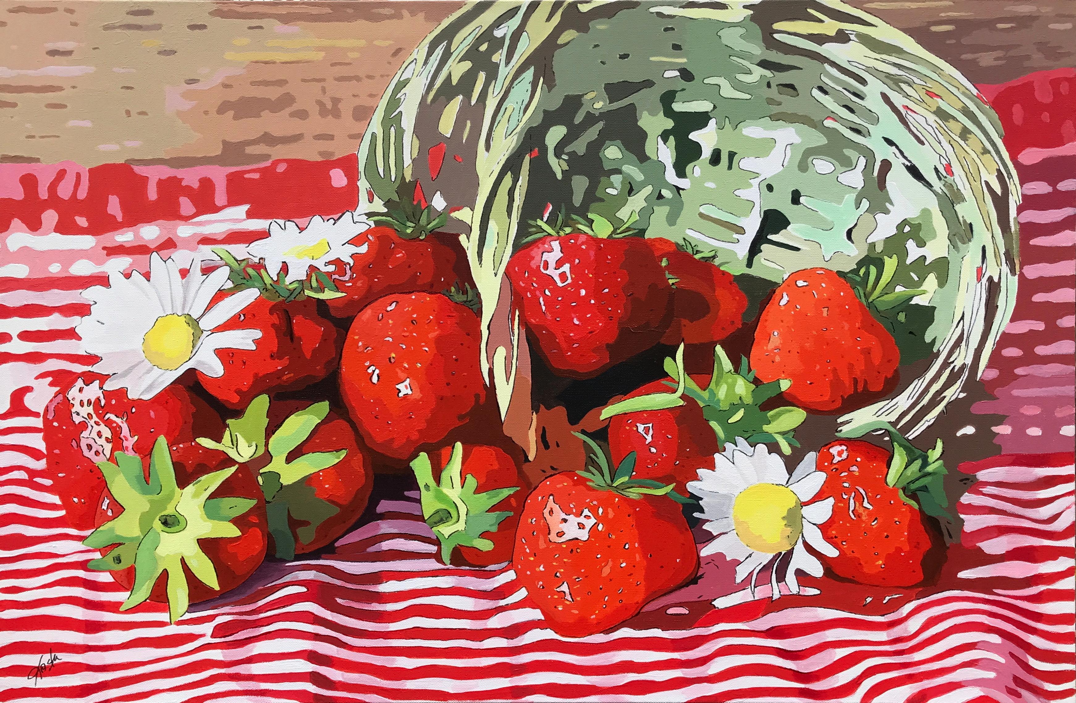 Basket of Strawberries, Original Painting - Art by John Jaster