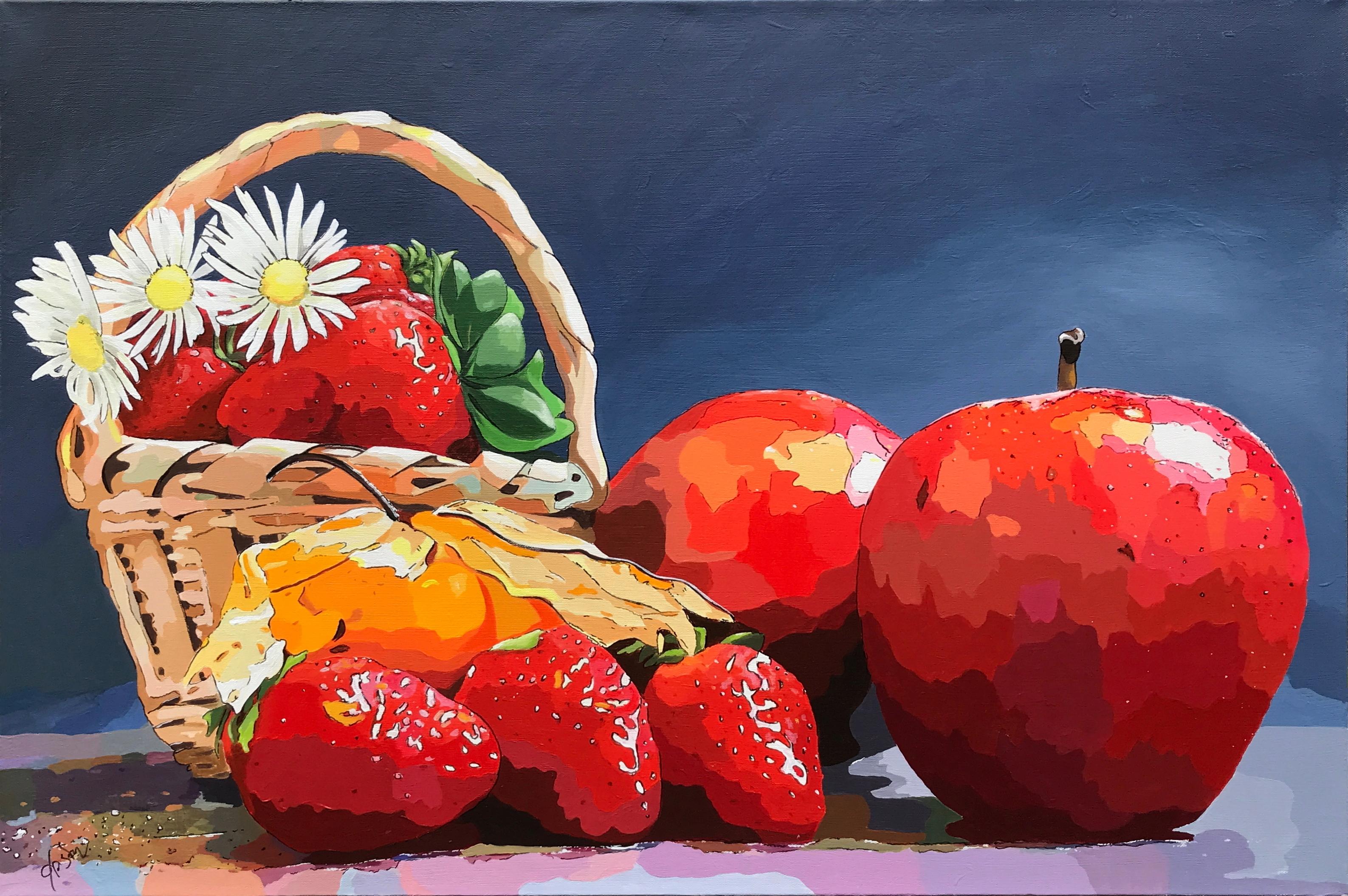 Apples and Strawberries, Original Painting - Art by John Jaster
