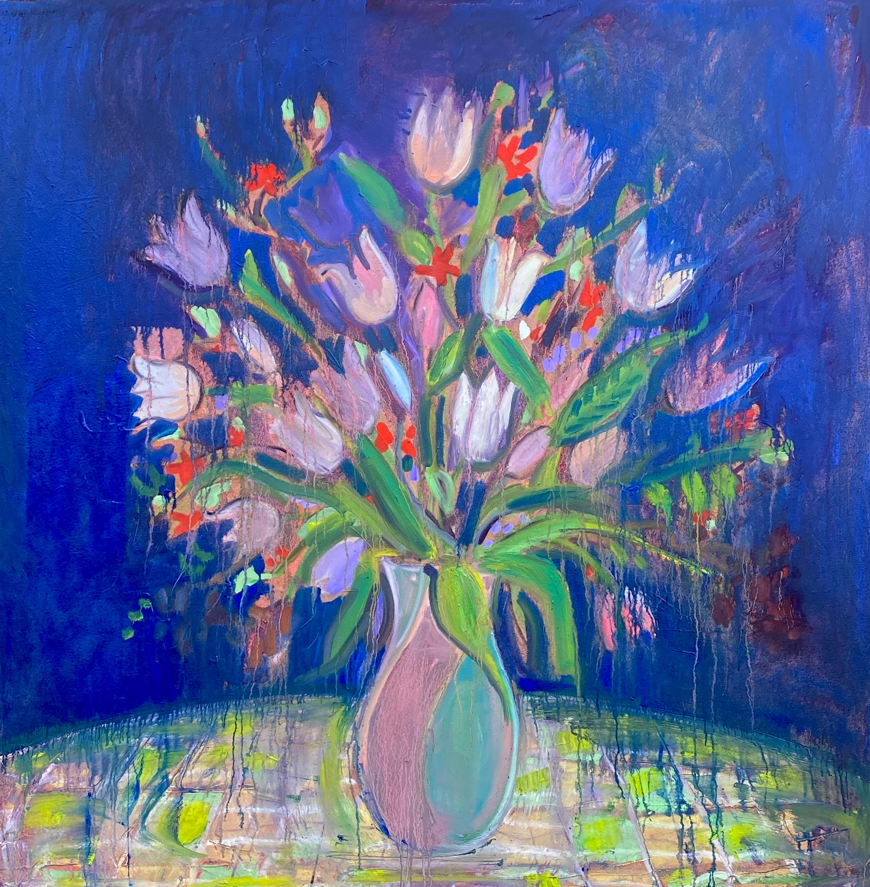 Fleurs au-delà de la nuit, peinture à l'huile - Art de James Hartman