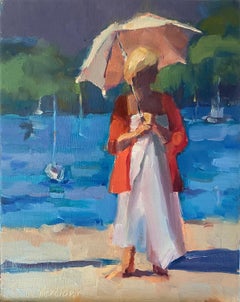 Lady With the Pink Umbrella, Oil Painting