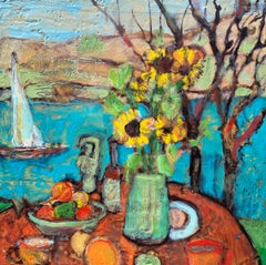 Sunflowers on the Water, Oil Painting