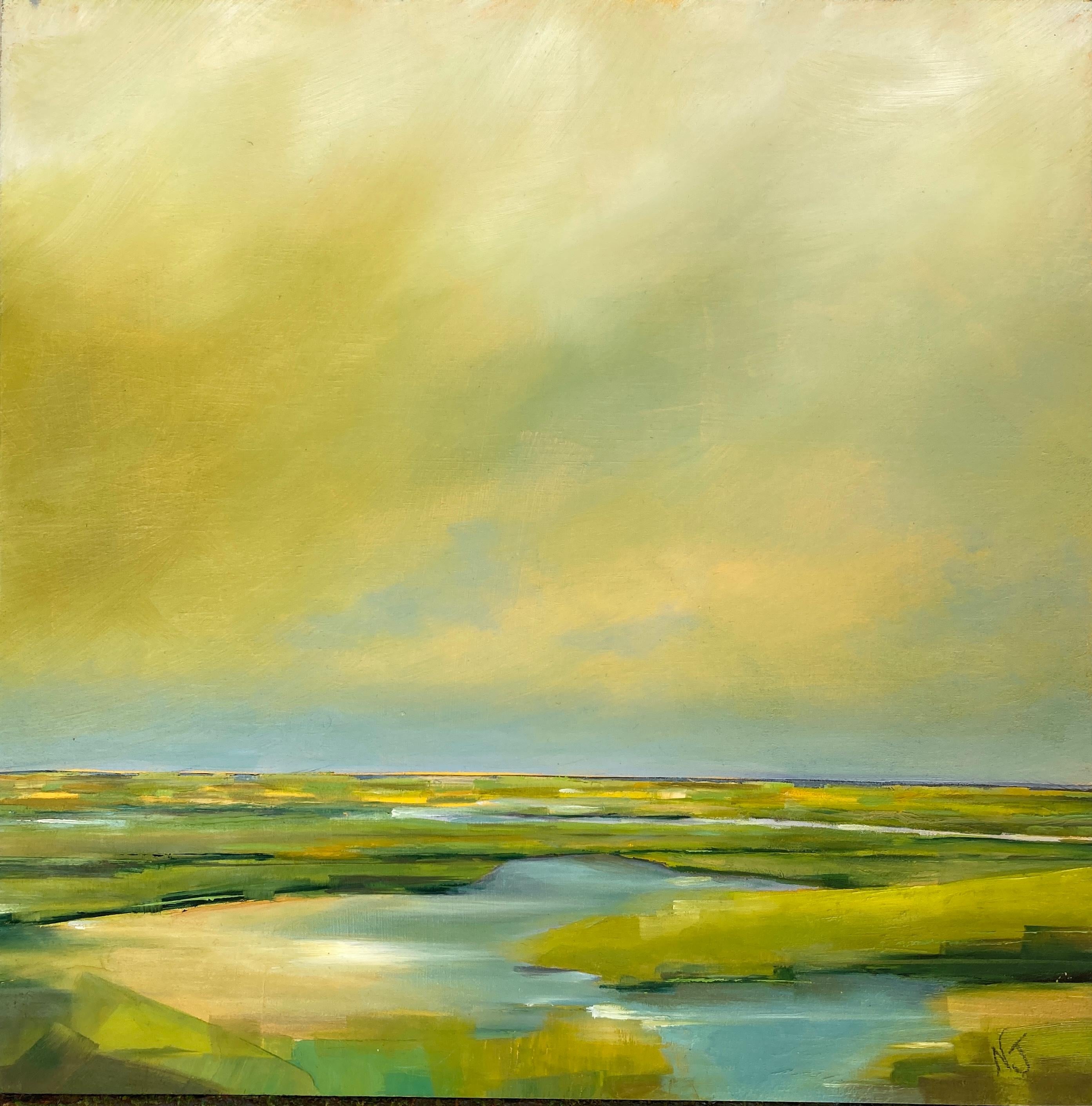 Nancy Jadatz Landscape Painting - It's Gonna Be a Bright, Bright, Sun Shiny Day, Oil Painting