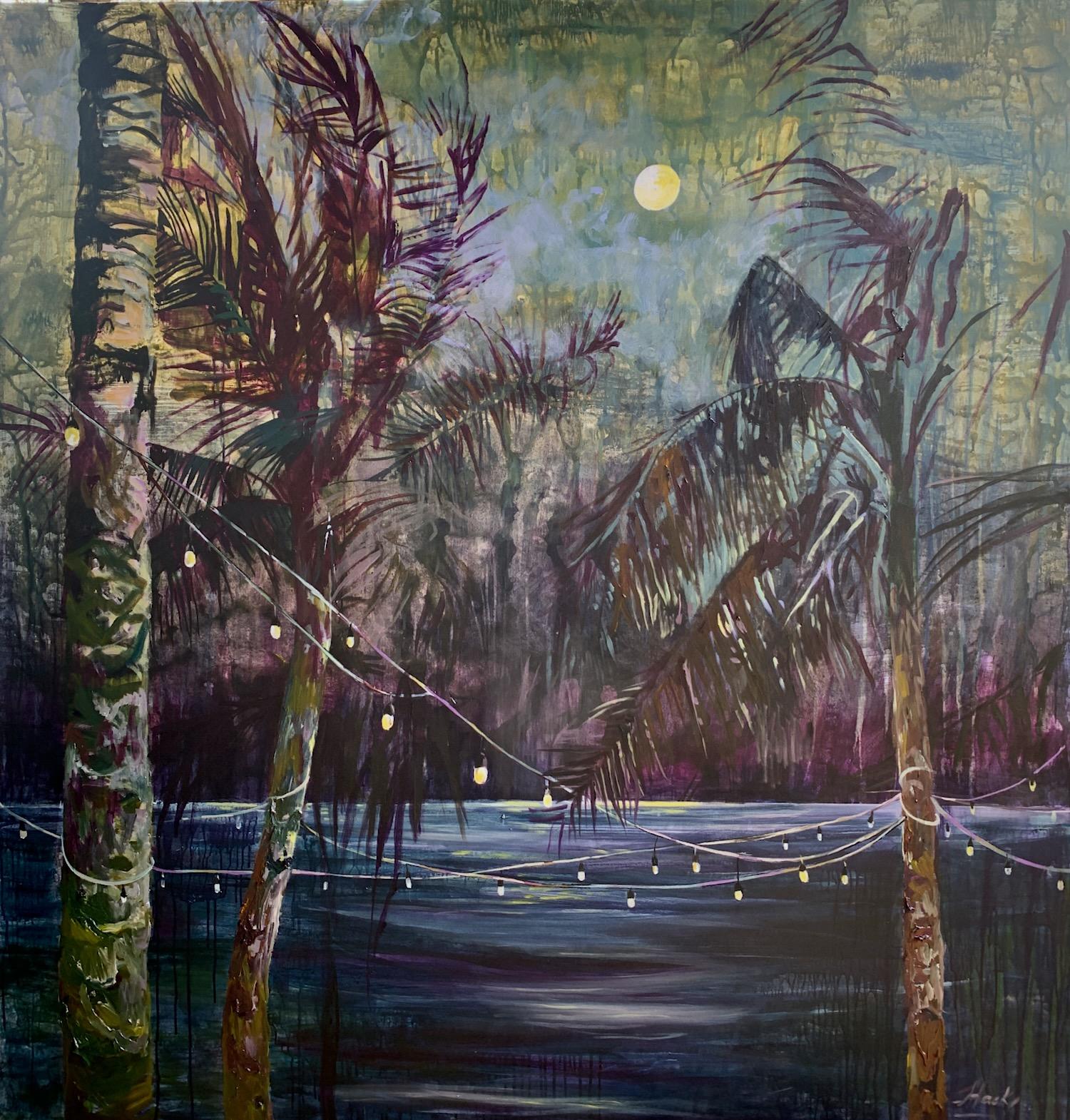 Night Beach in Tulum, Original Painting - Art by Julia Hacker