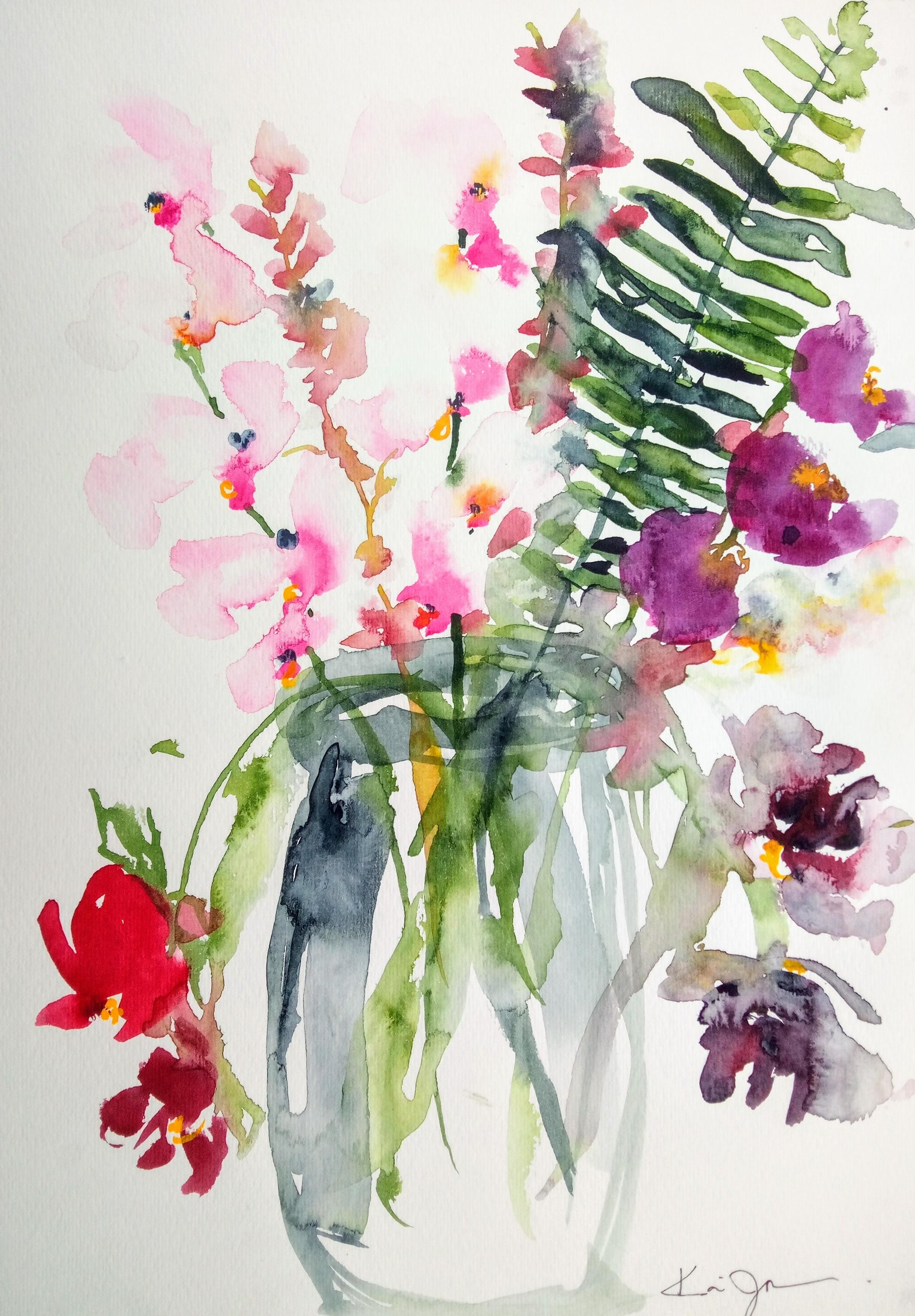 Simple Flower Vase, Original Painting - Art by Karin Johannesson