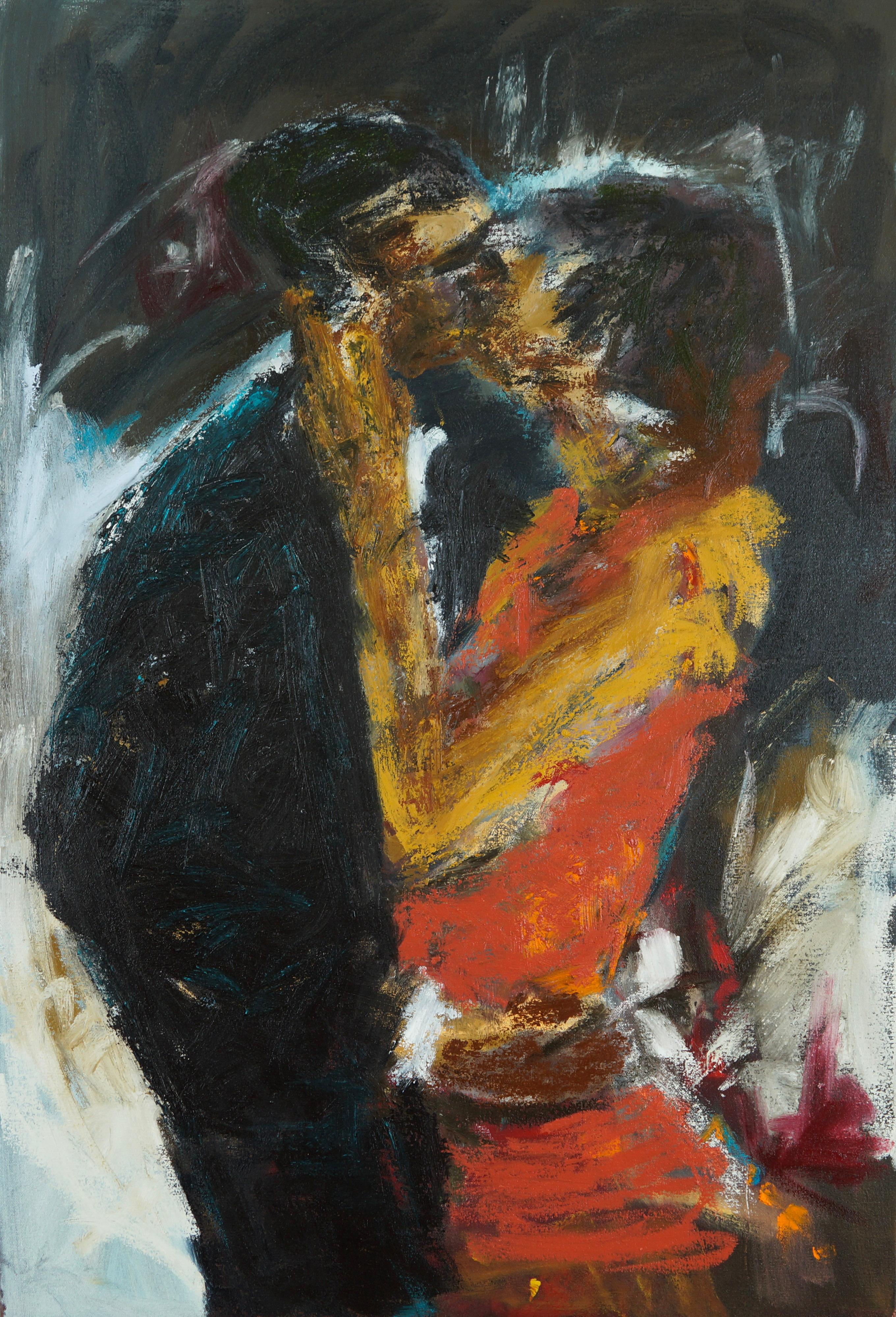 Wynston Edun Figurative Painting - The Kiss, Oil Painting