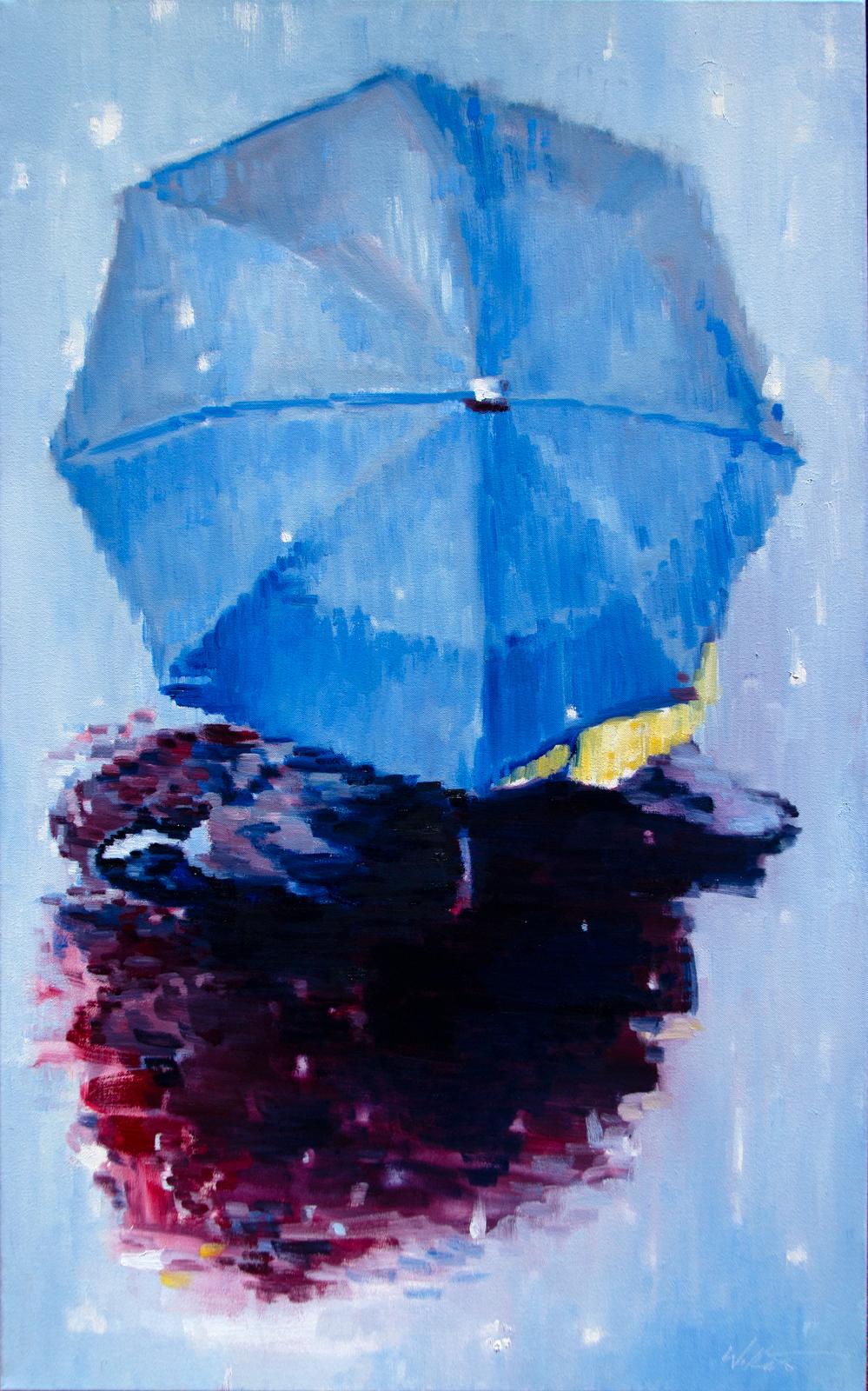 Figurative Painting Warren Keating - Peinture à l'huile, gouttes de pluie à Paris