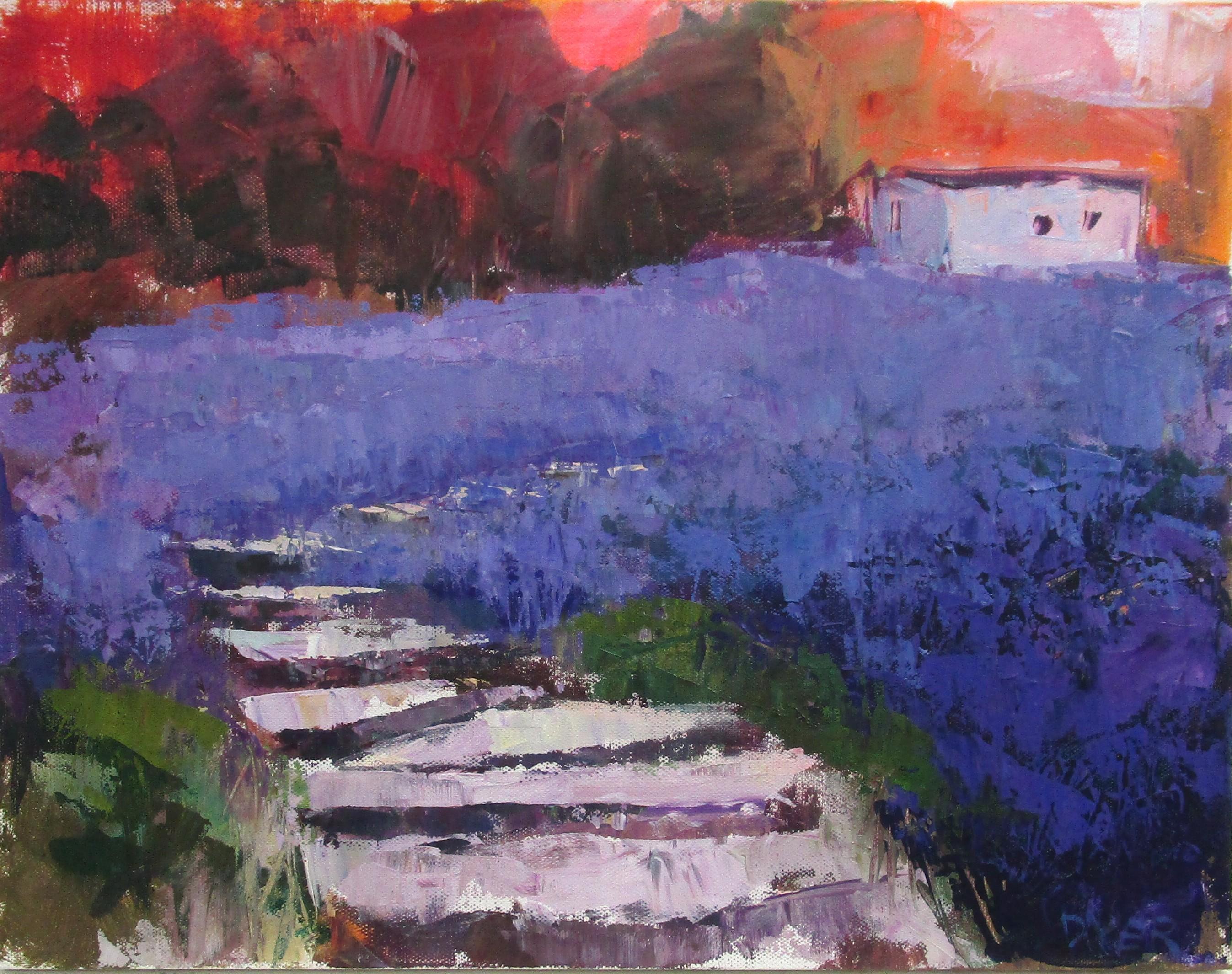 Steps Through Lavender, Original Painting - Art by Janet Dyer