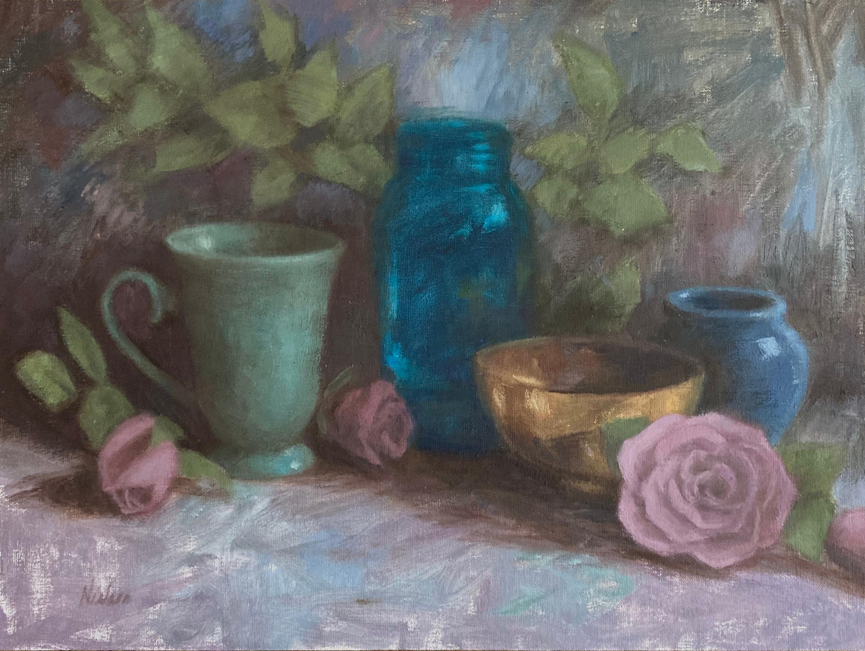 Teal Cup and Aqua Jar, Oil Painting - Art by Lisa Nielsen