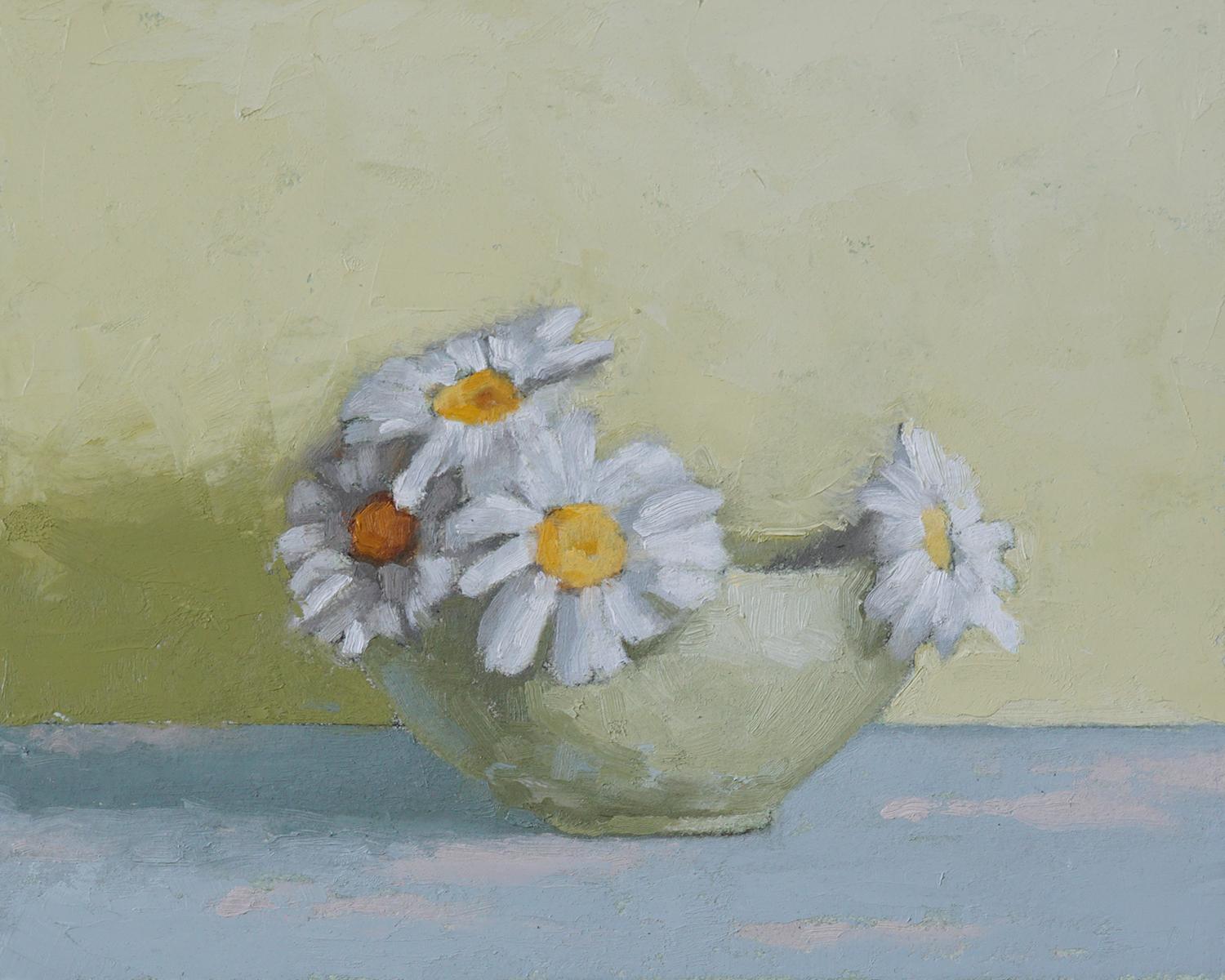 Nicole Lamothe Still-Life Painting - Bowl of Daisies, Oil Painting
