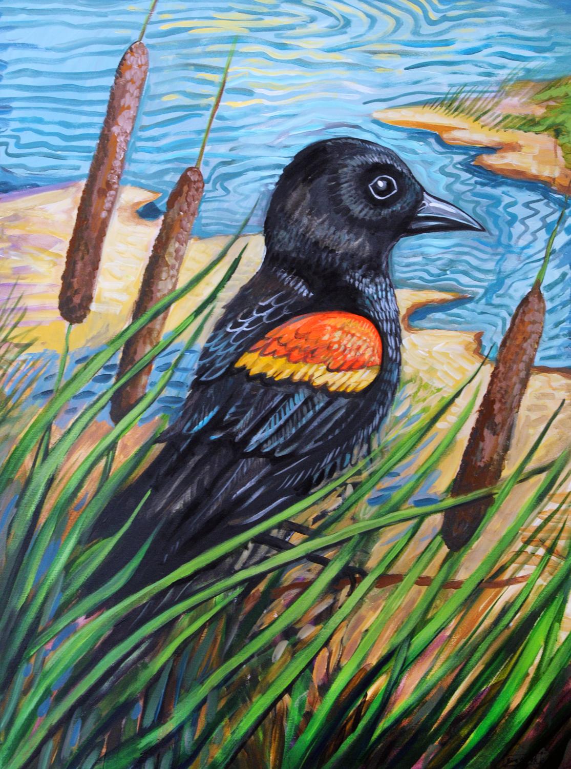 Kira Yustak Animal Painting - Red-Winged Blackbird, Original Painting