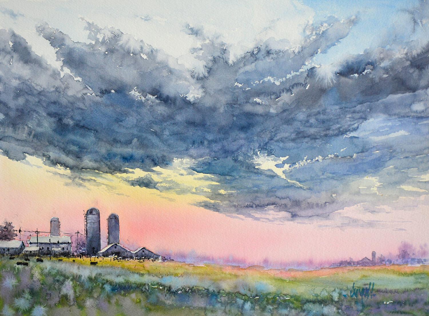 Atardecer de primavera, Pintura original - Art de Judy Mudd