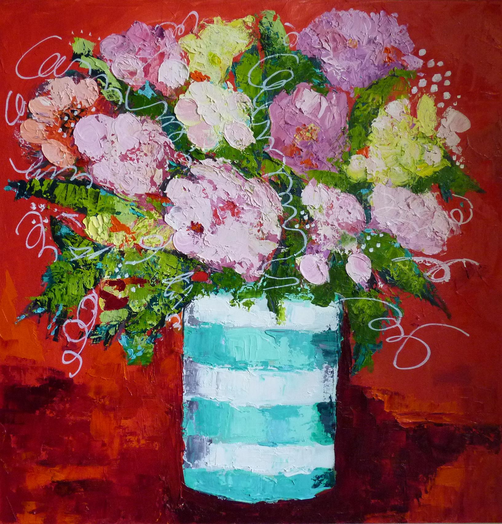 Striped Vase, Oil Painting - Art by Judy Mackey