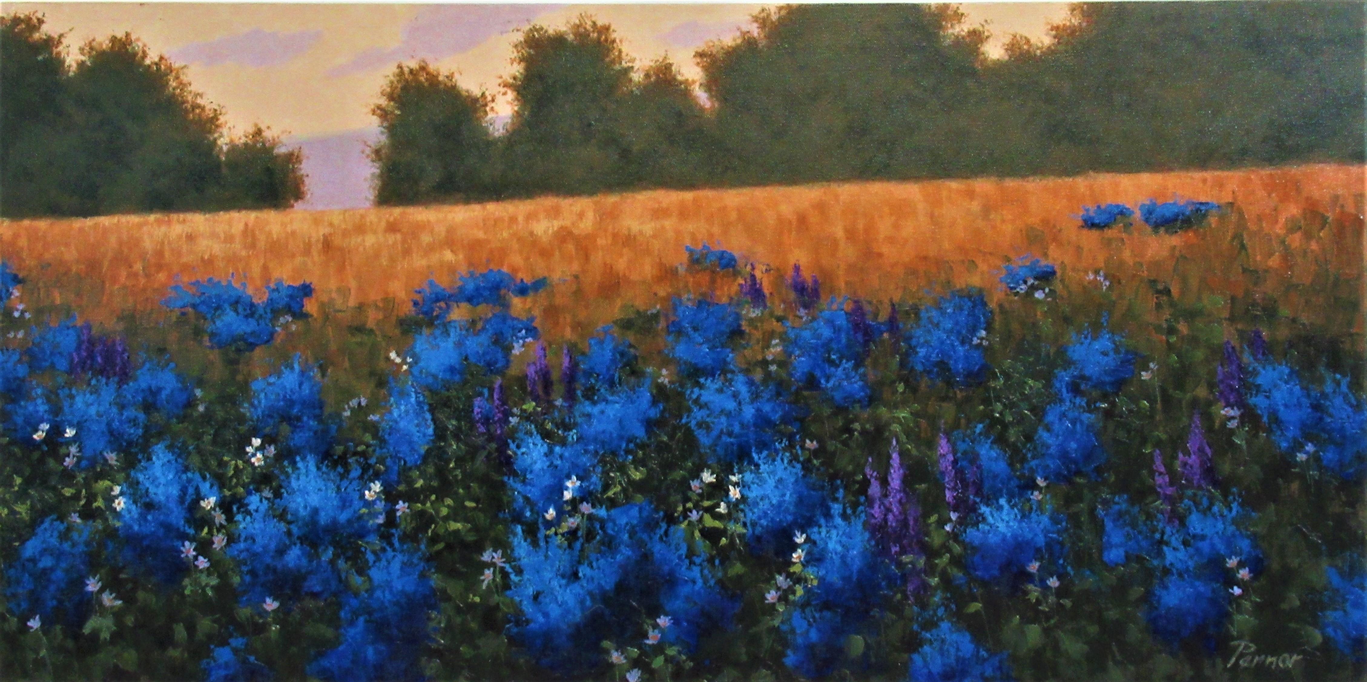 Landscape Painting Robert Pennor - Peinture d'origine - champ bleu