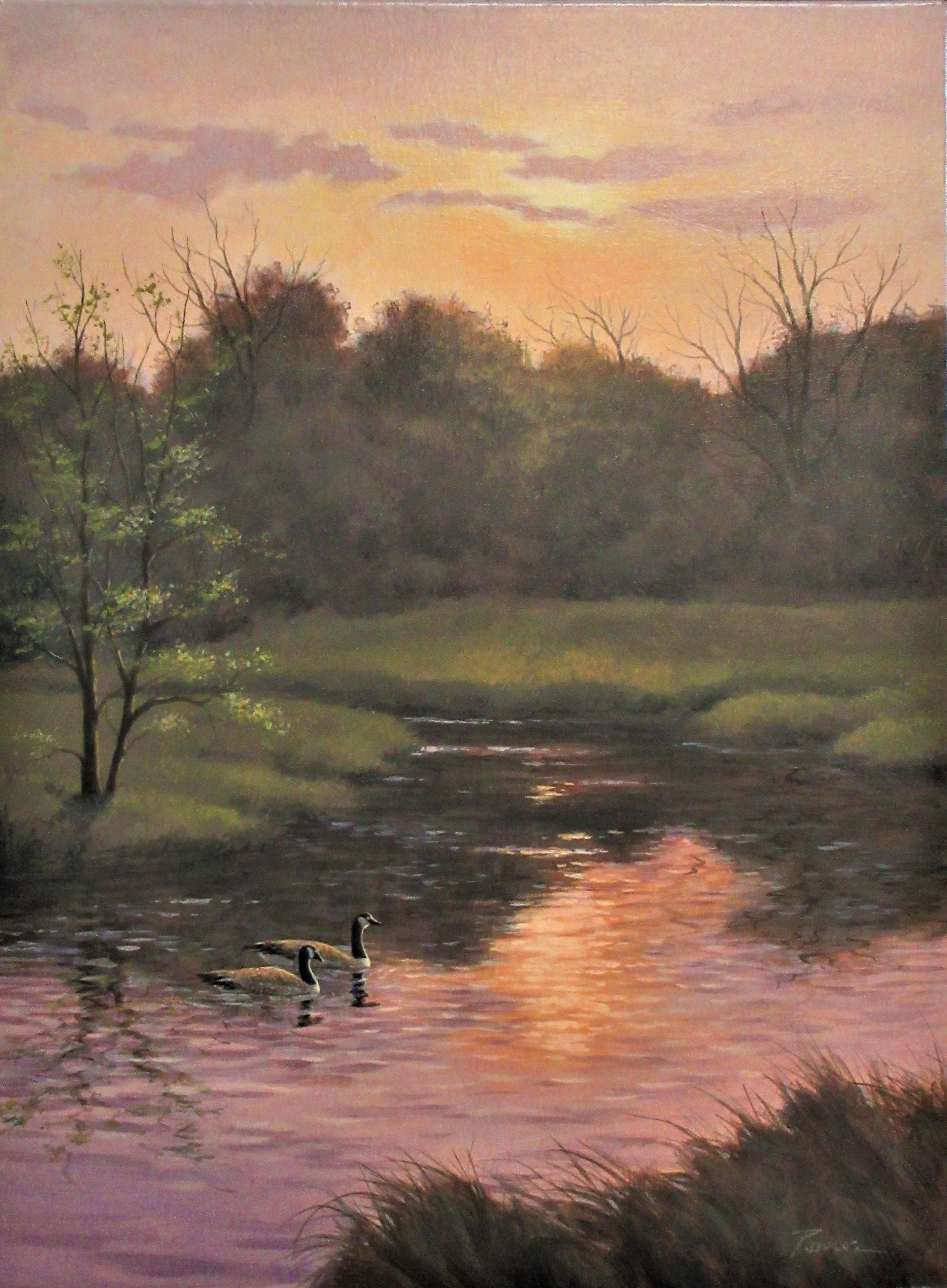 Quiet on the River, Original Painting - Art by Robert Pennor