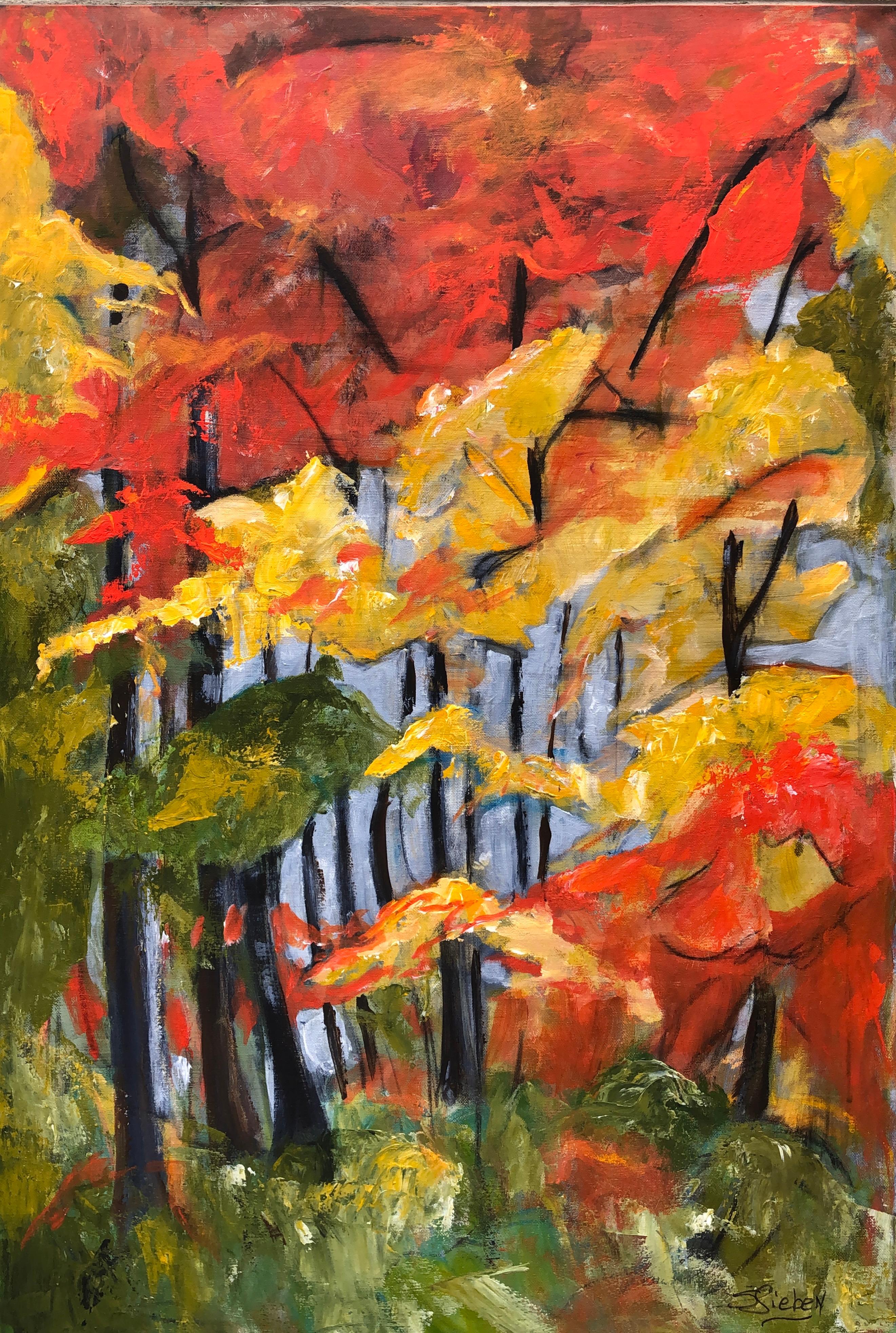 Sharon Sieben Landscape Painting - Autumn Leaves, Original Painting