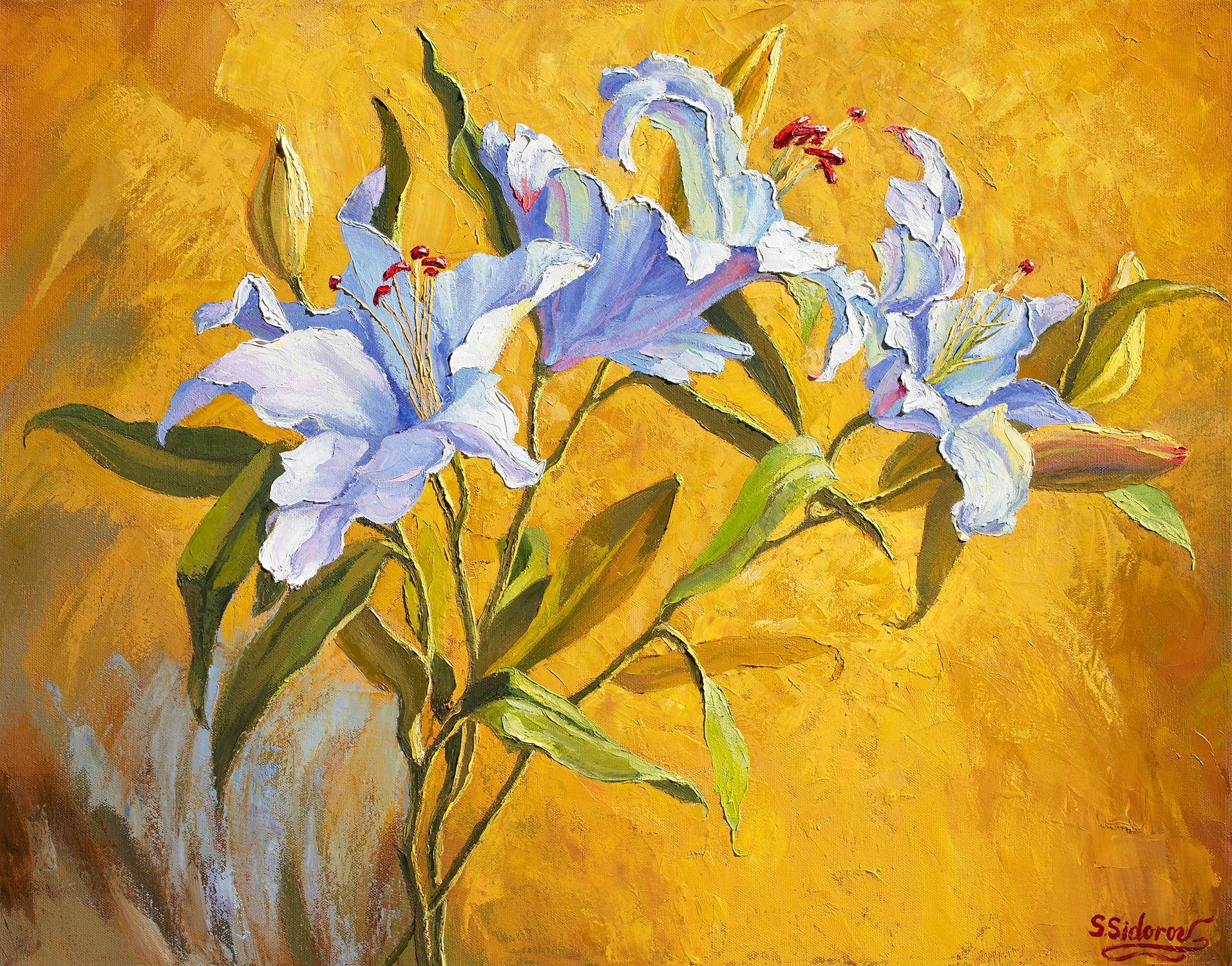 Stanislav Sidorov Still-Life Painting - White Lilies, Oil Painting