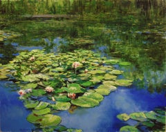 Pink Water Lilies: August, Oil Painting