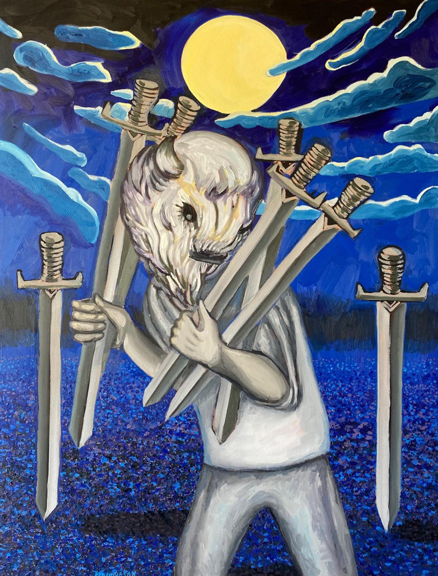 Seven of Swords, Oil Painting - Art by Rachel Srinivasan