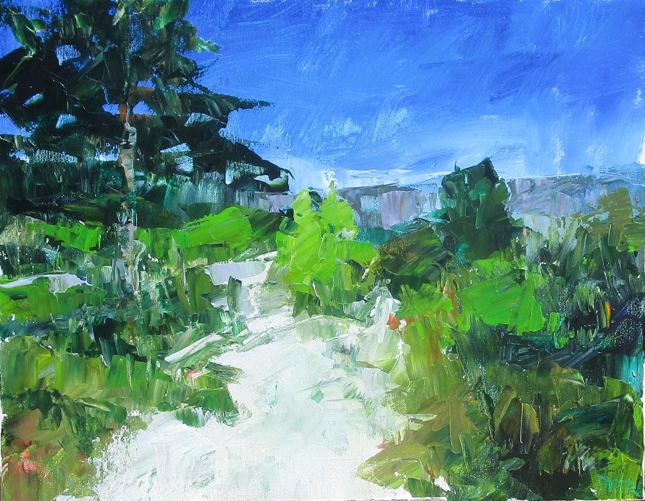Janet Dyer Landscape Painting – Mountain Path, Frankreich, Originalgemälde