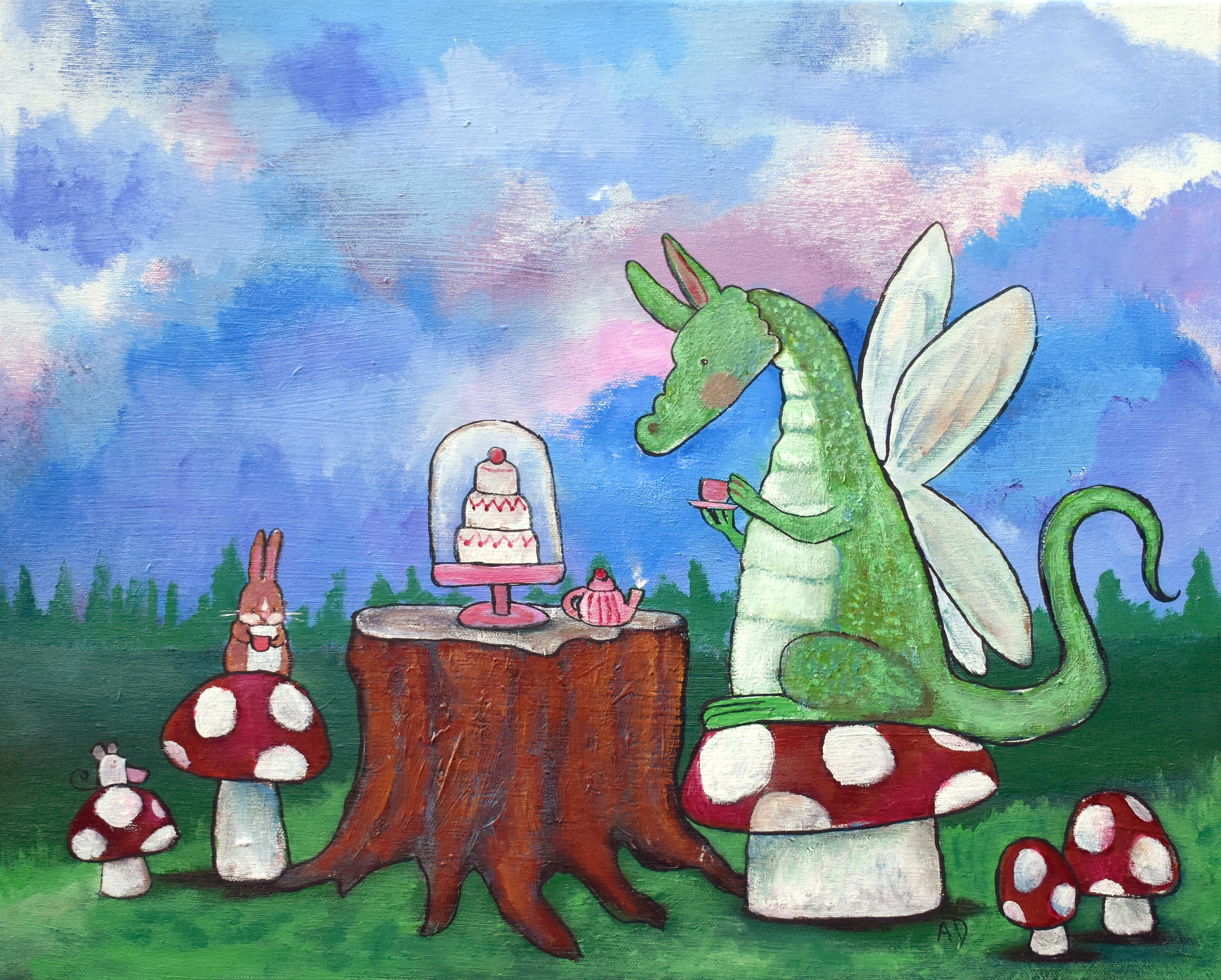 A Whimsical Tea Party, Original Painting - Art by Andrea Doss