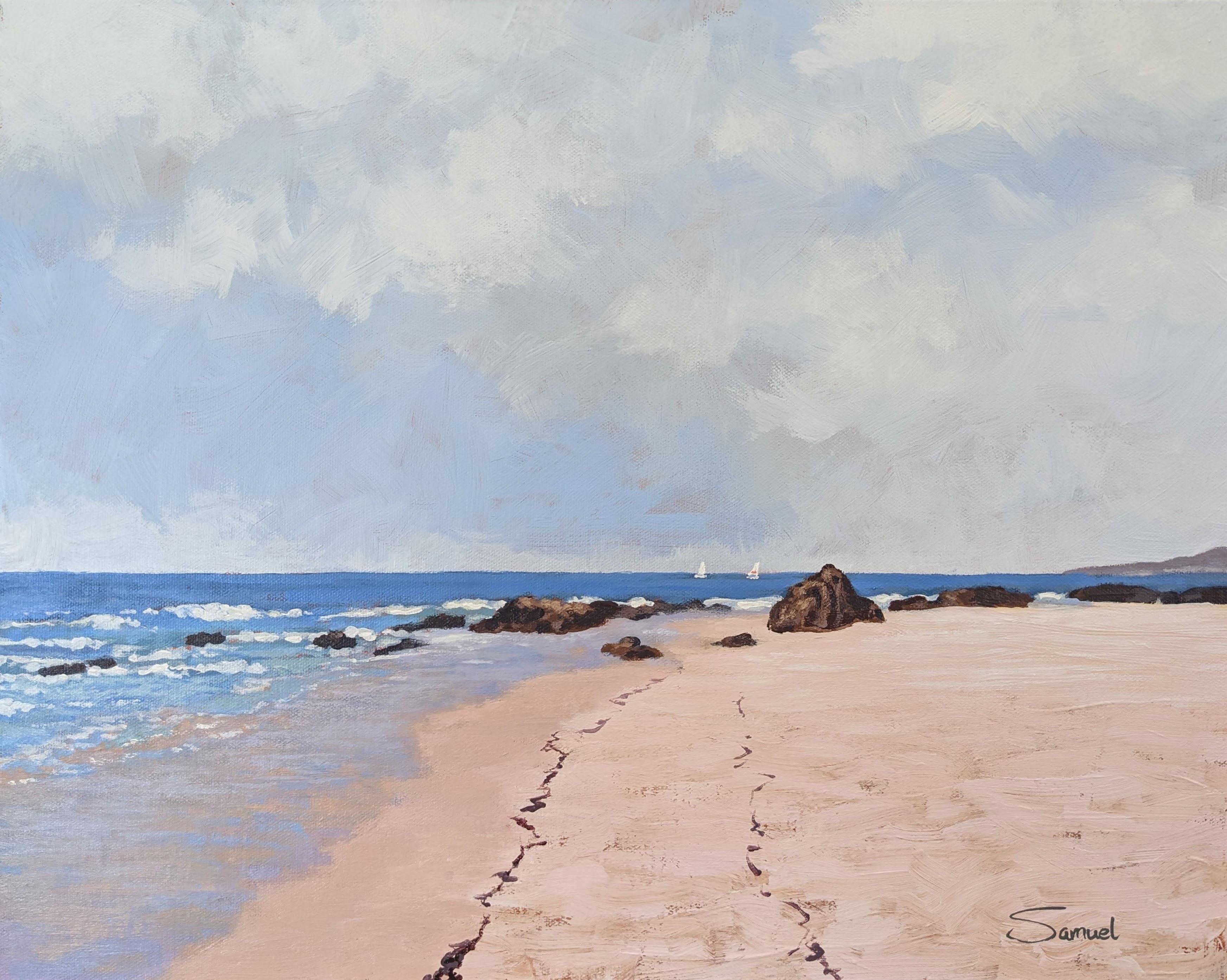 Sun Drenched Beach Near Santa Cruz, Original Painting