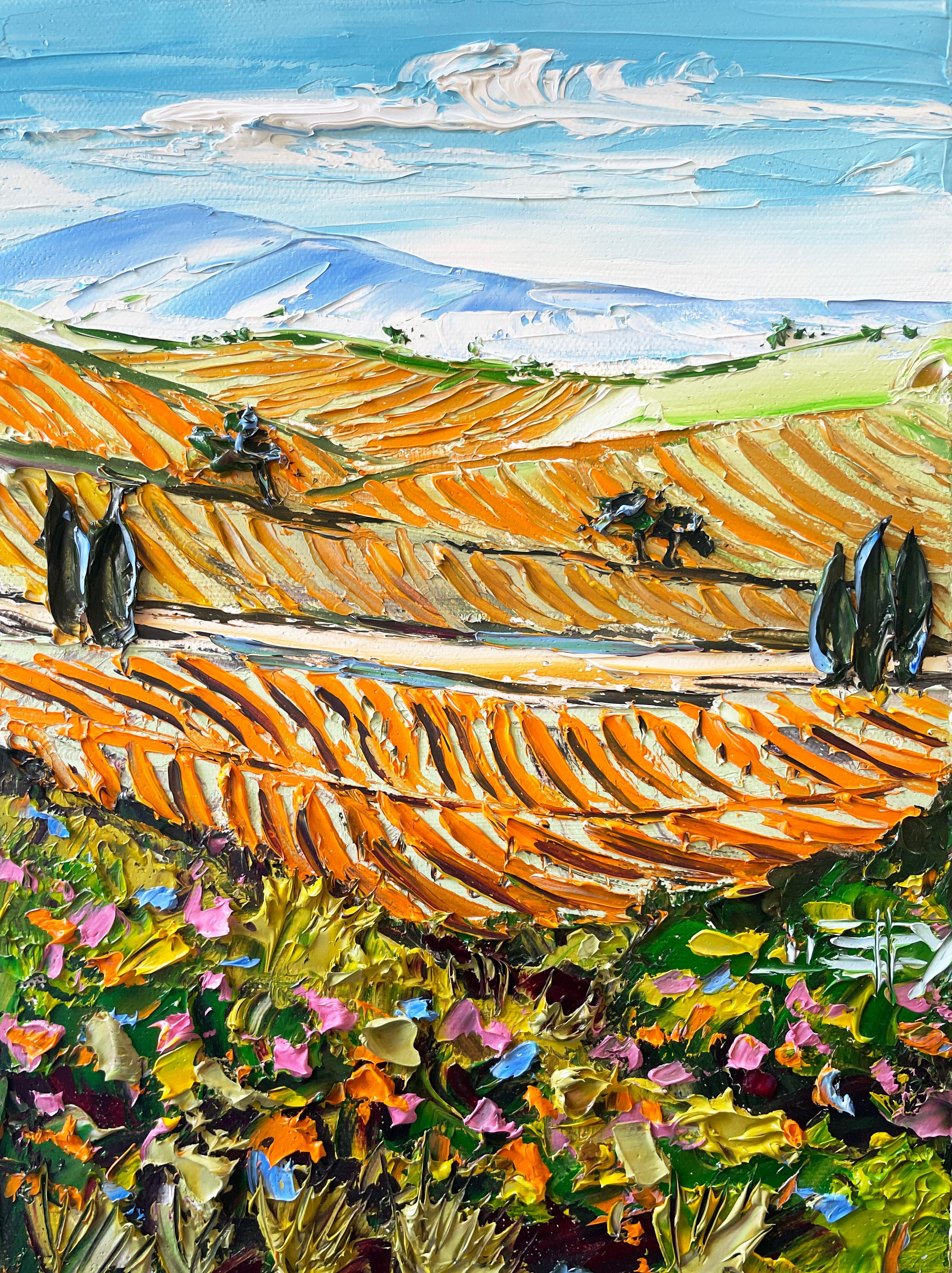 Una finestra sul paese del vino, pittura a olio - Art di Lisa Elley