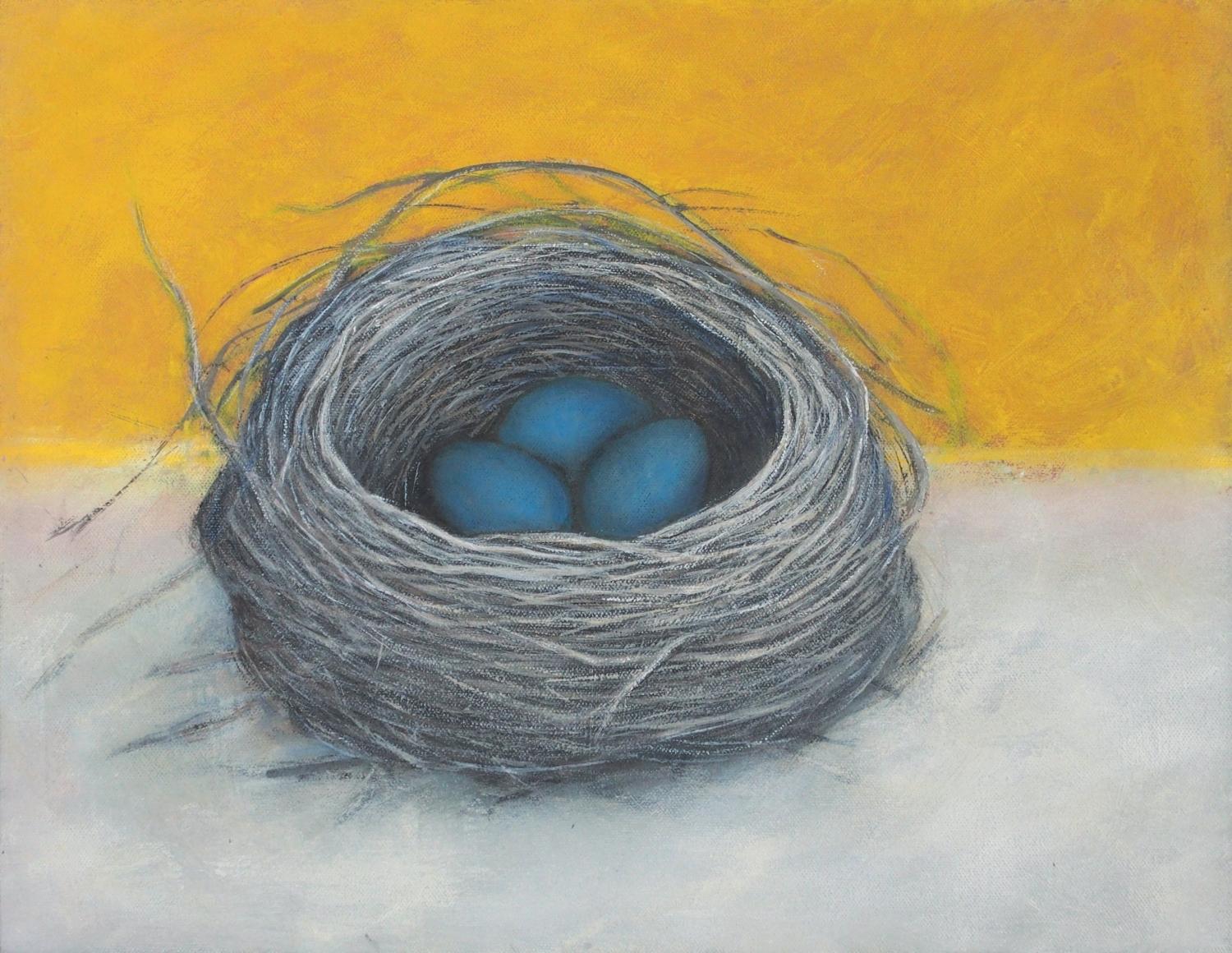 „Home Is Like the Robin's Nest“, Ölgemälde – Art von Jennifer Ross