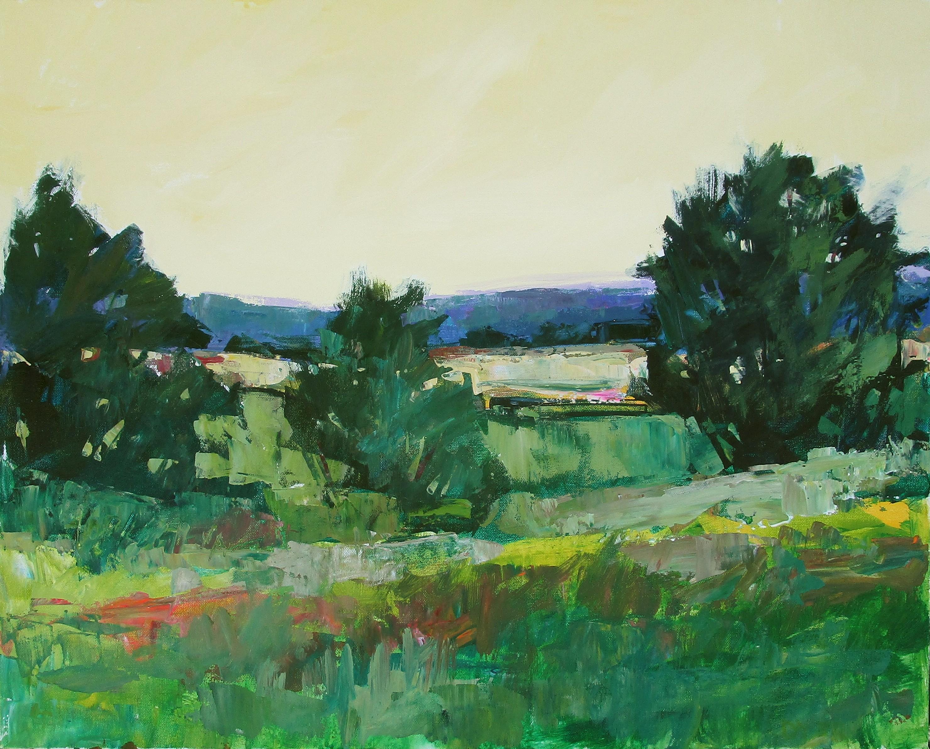 Janet Dyer Landscape Painting – Gelber Himmel, Originalgemälde