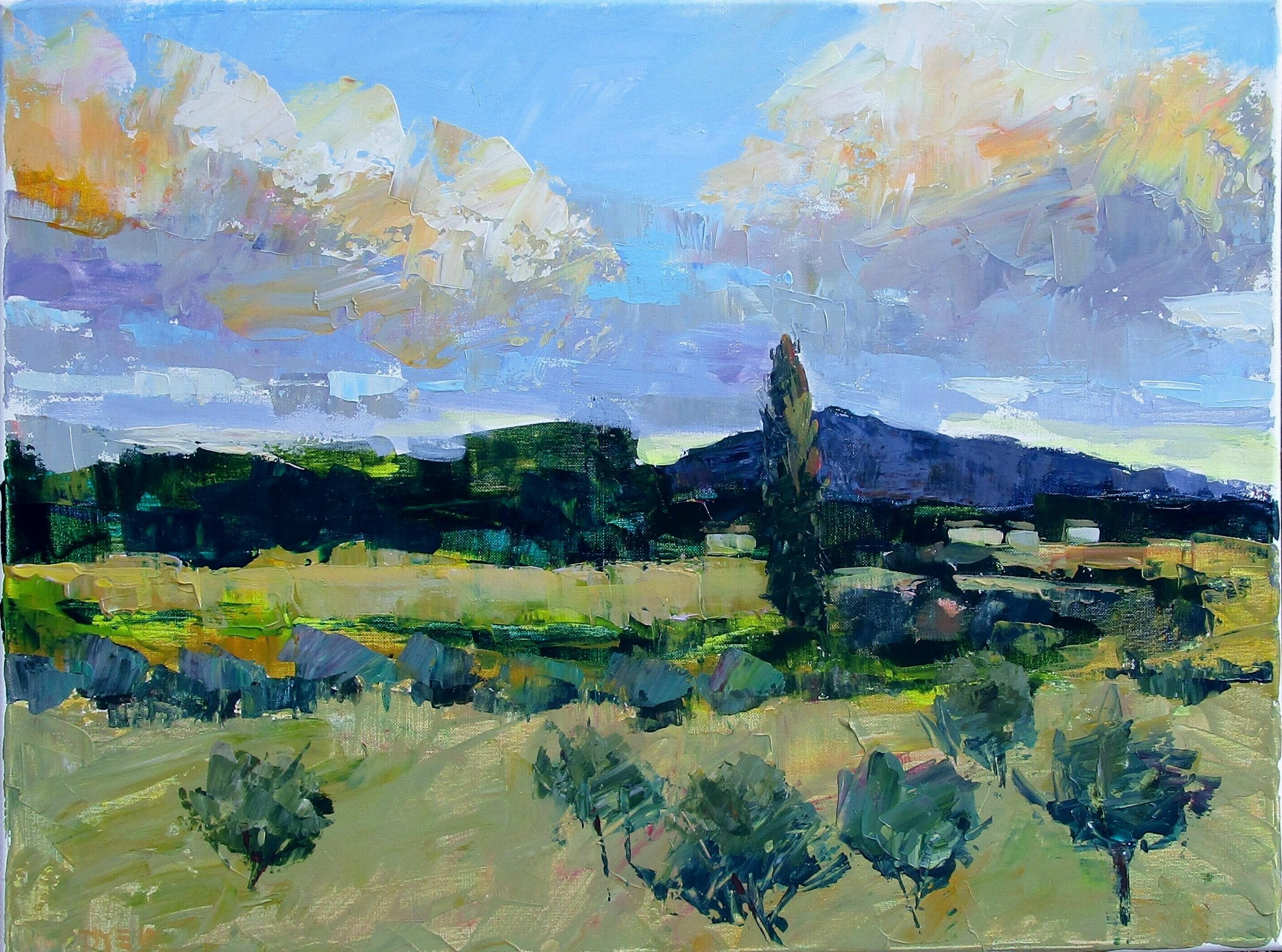 Les champs au coucher du soleil, Provence, peinture d'origine