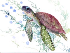 La tortue des mers heureuse, peinture originale