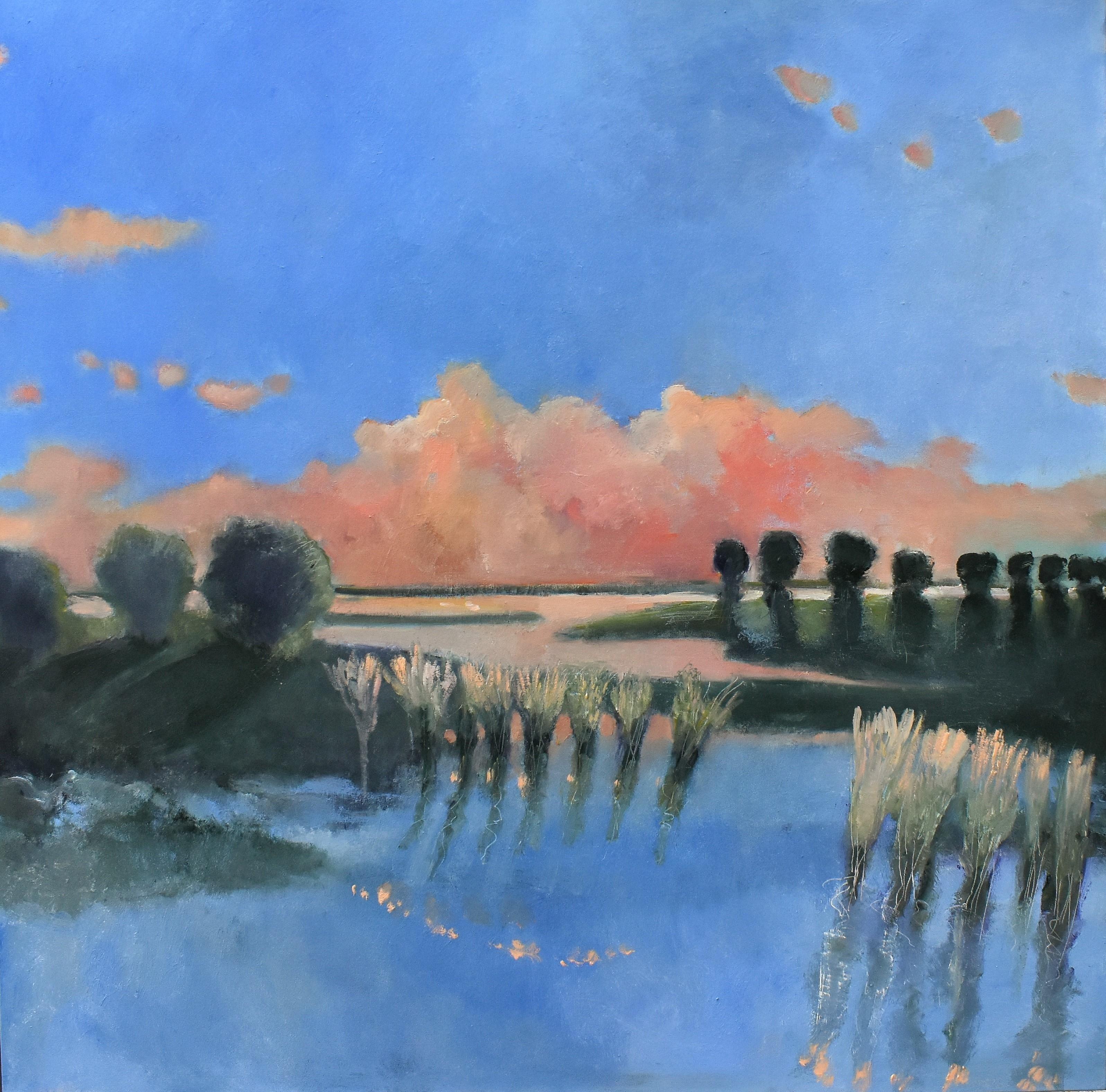 Mary Pratt Landscape Painting - Orange Clouds, Oil Painting