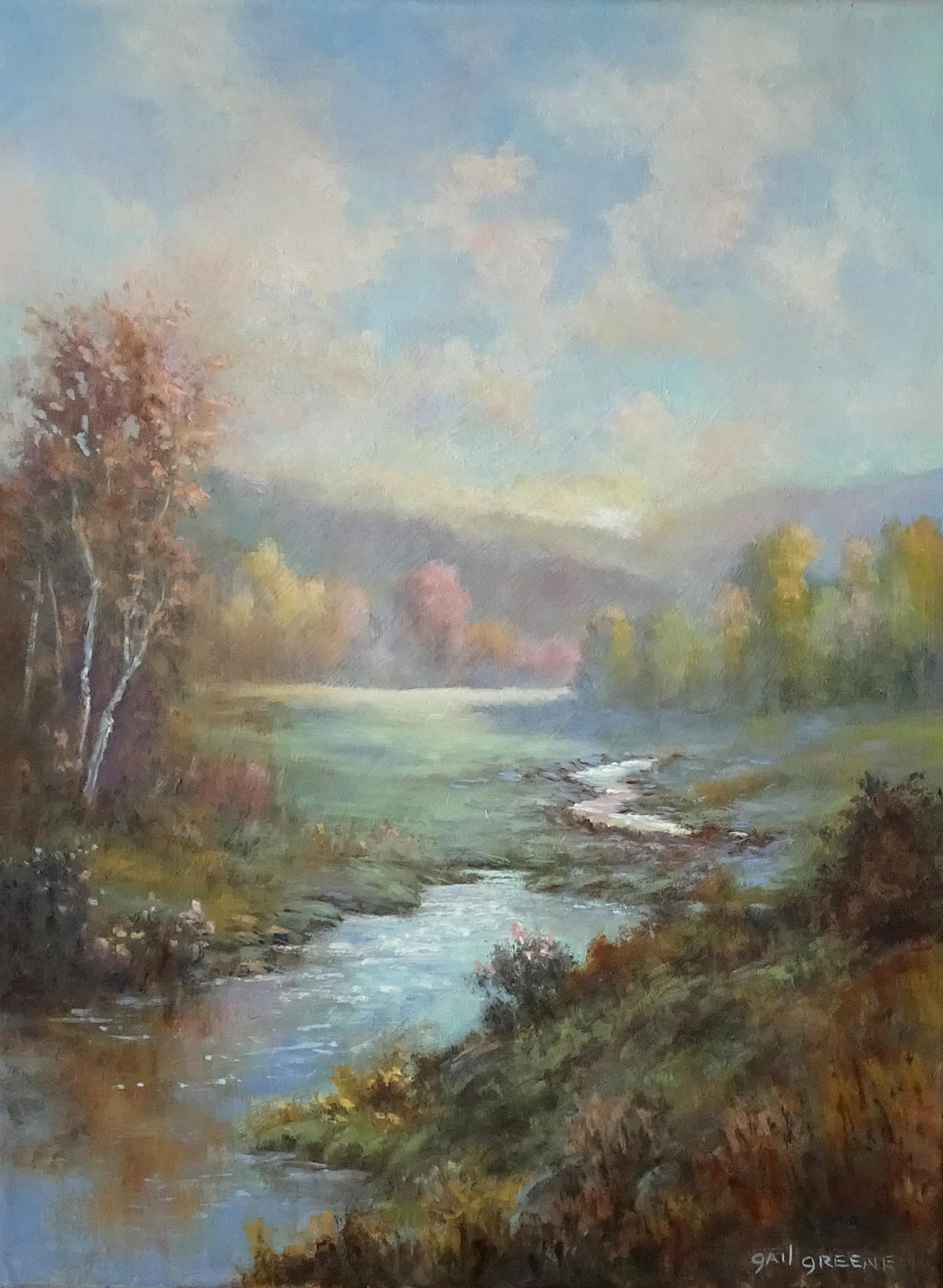 Landscape Painting Gail Greene - Un moment, peinture à l'huile