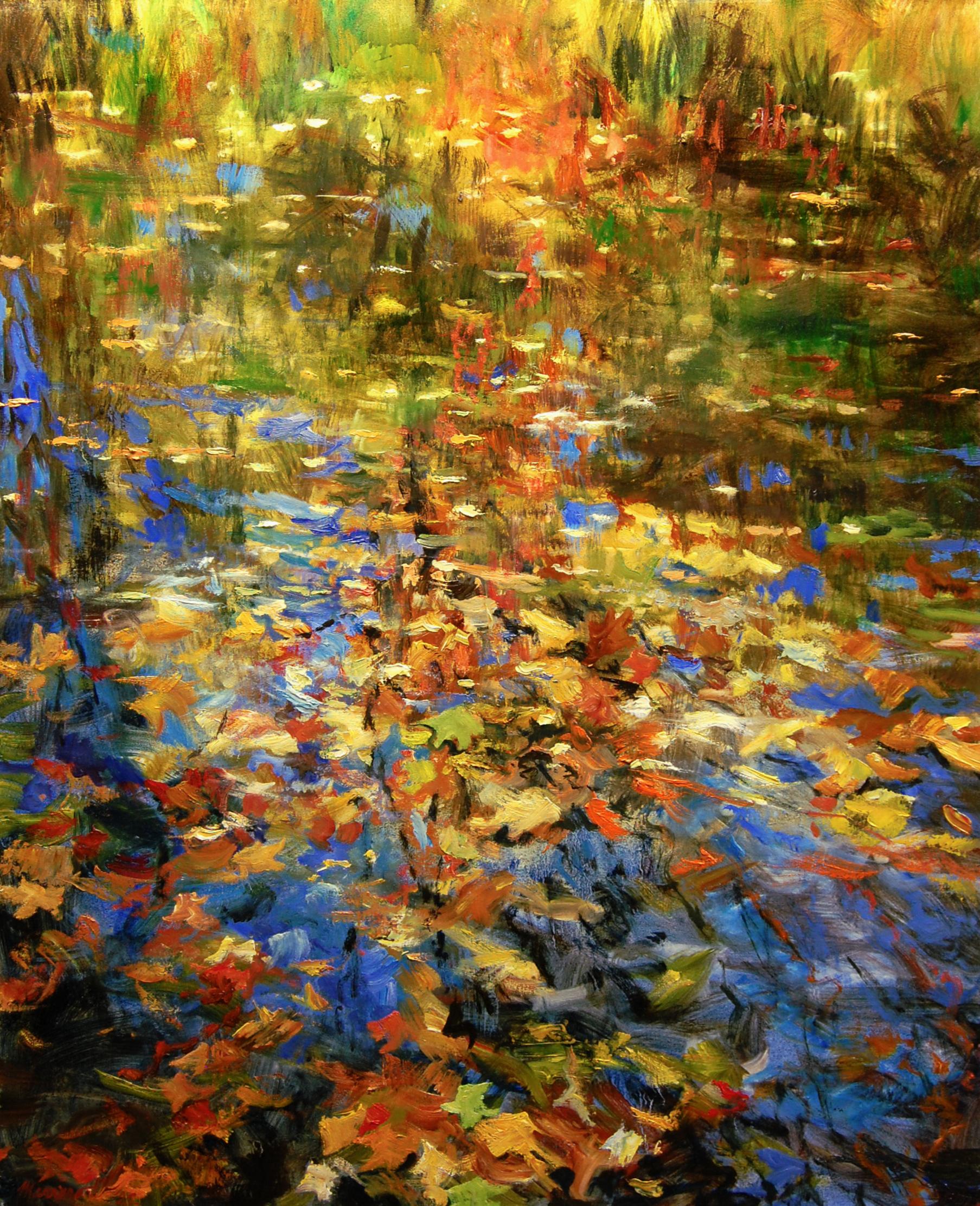 Onelio Marrero Landscape Painting - Leaves and Reflections, Oil Painting