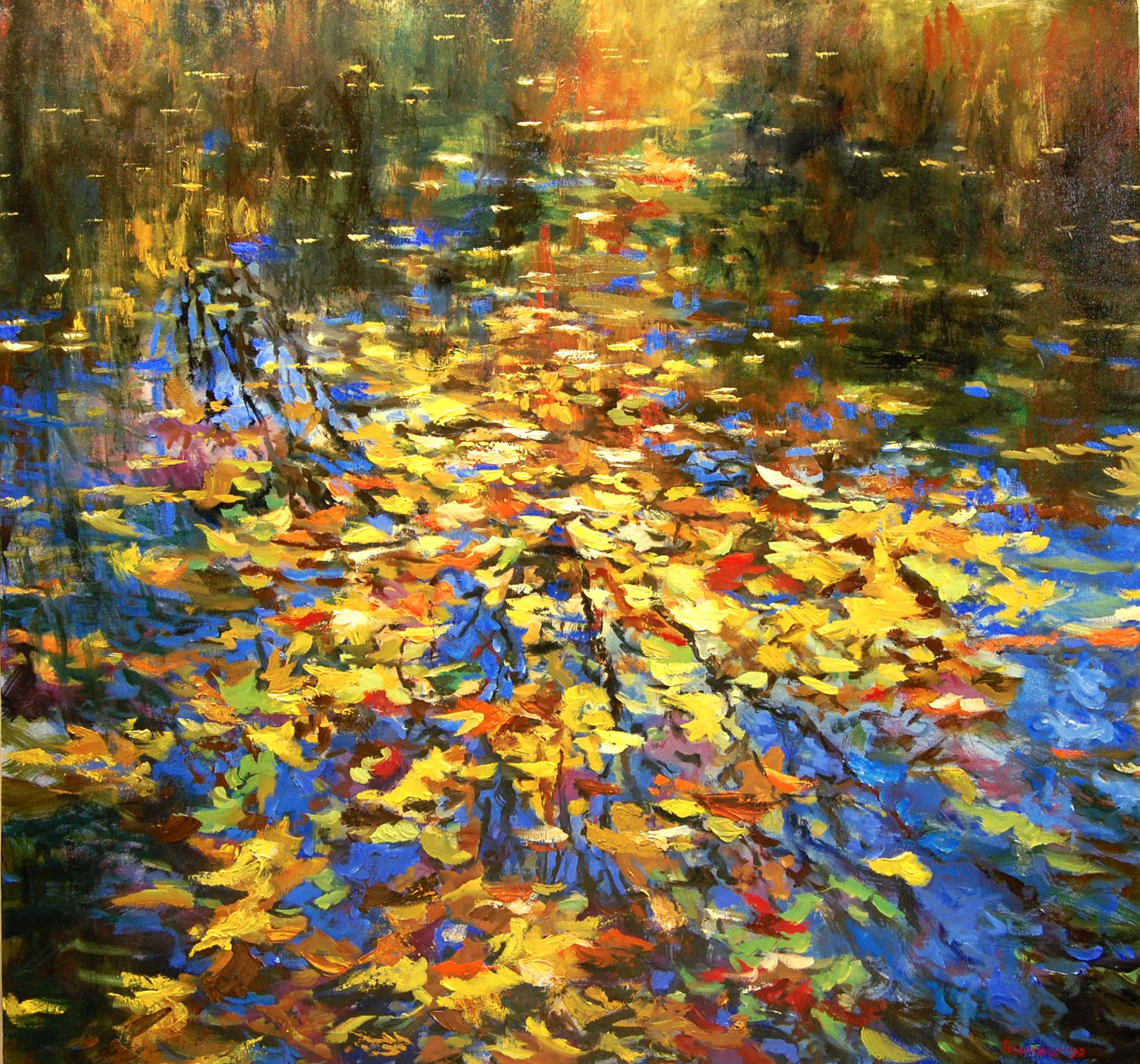 Fallen Oak and Maple Leaves, Oil Painting - Art by Onelio Marrero