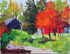 Red Tree and House, Original Painting