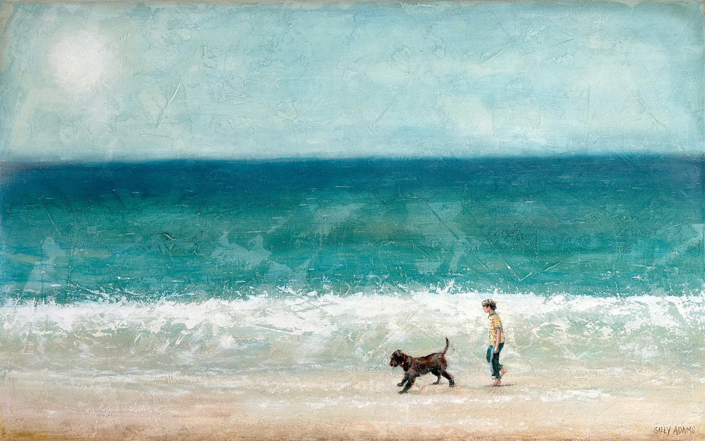 Beach Strolling on Lake Michigan, Original Painting - Art by Sally Adams