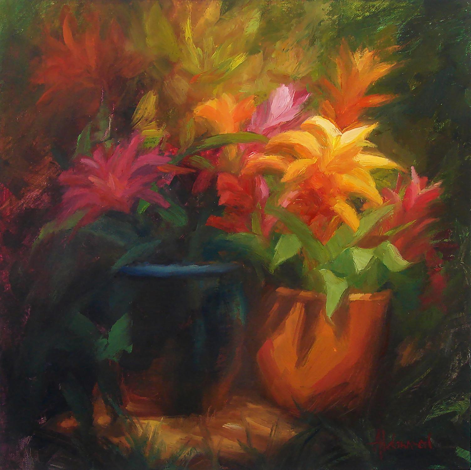Sherri Aldawood Still-Life Painting - Bromeliad Explosion, Oil Painting