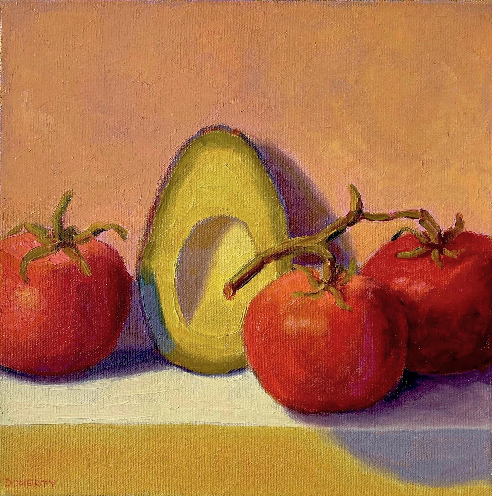 Pat Doherty Still-Life Painting - Vine Tomatoes, Oil Painting