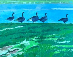Five Geese, Oil Painting