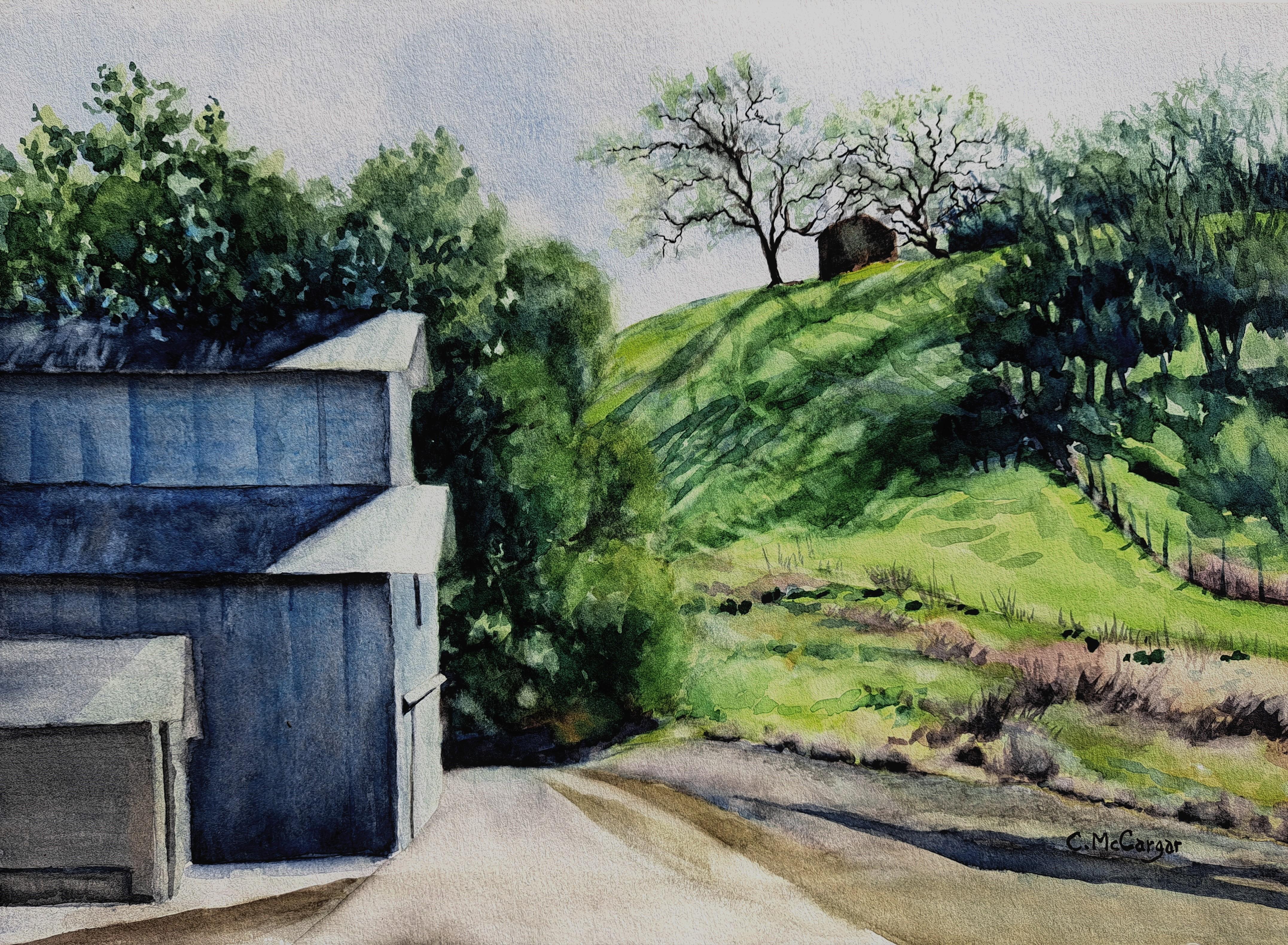 Shadowed Hill Behind the Barn, Original Painting